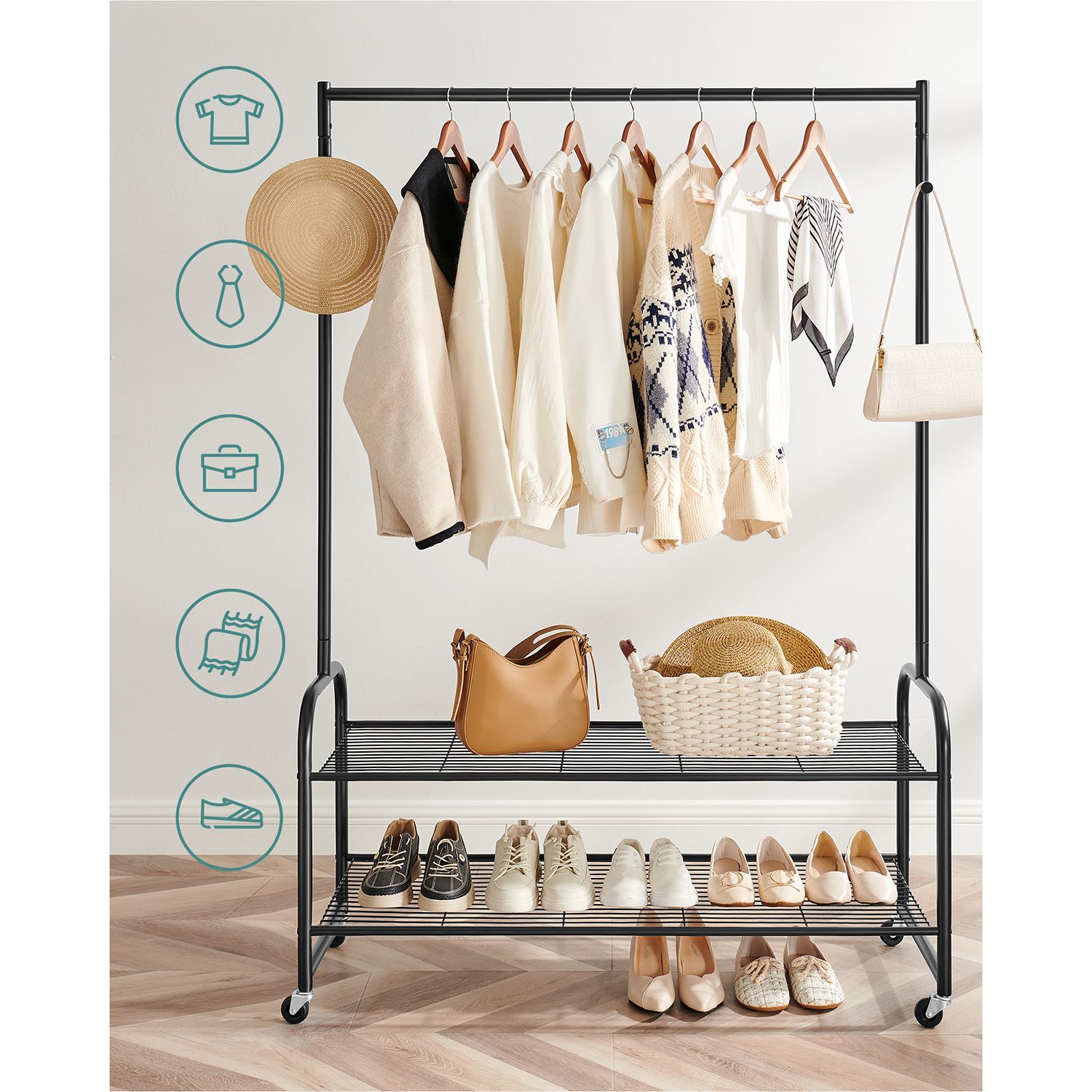 Drabužių stovas su batų laikikliu