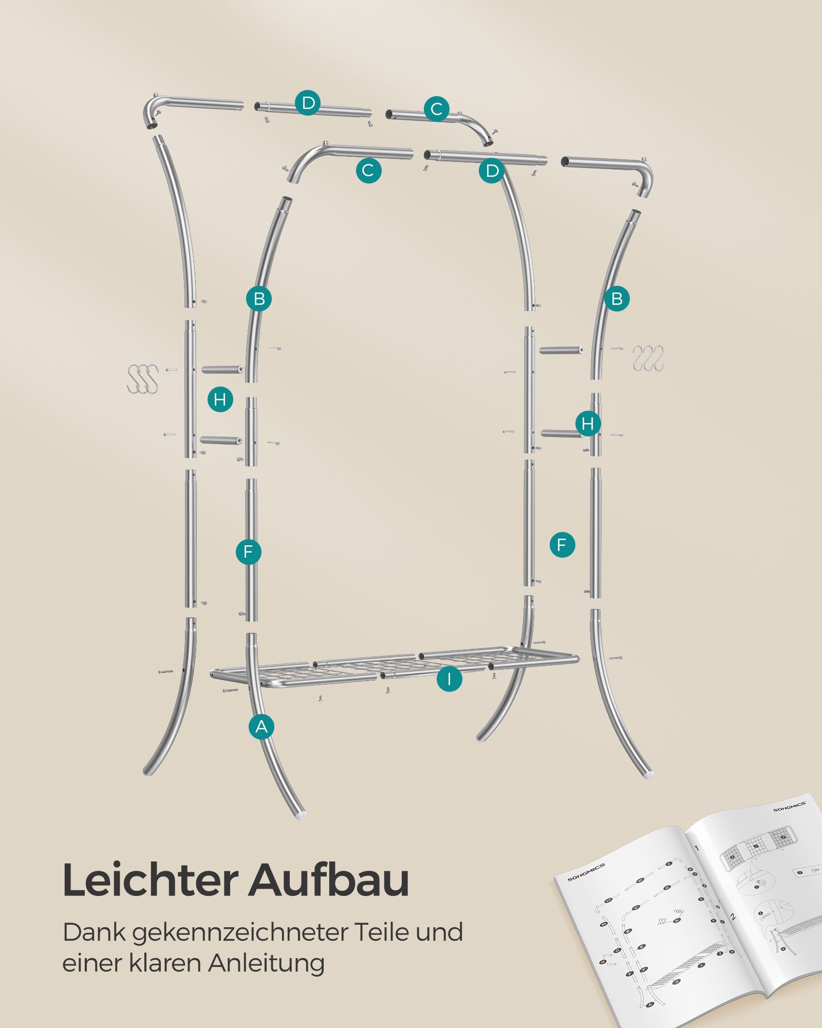 Spinta su 6 kabliukais ir lentynomis