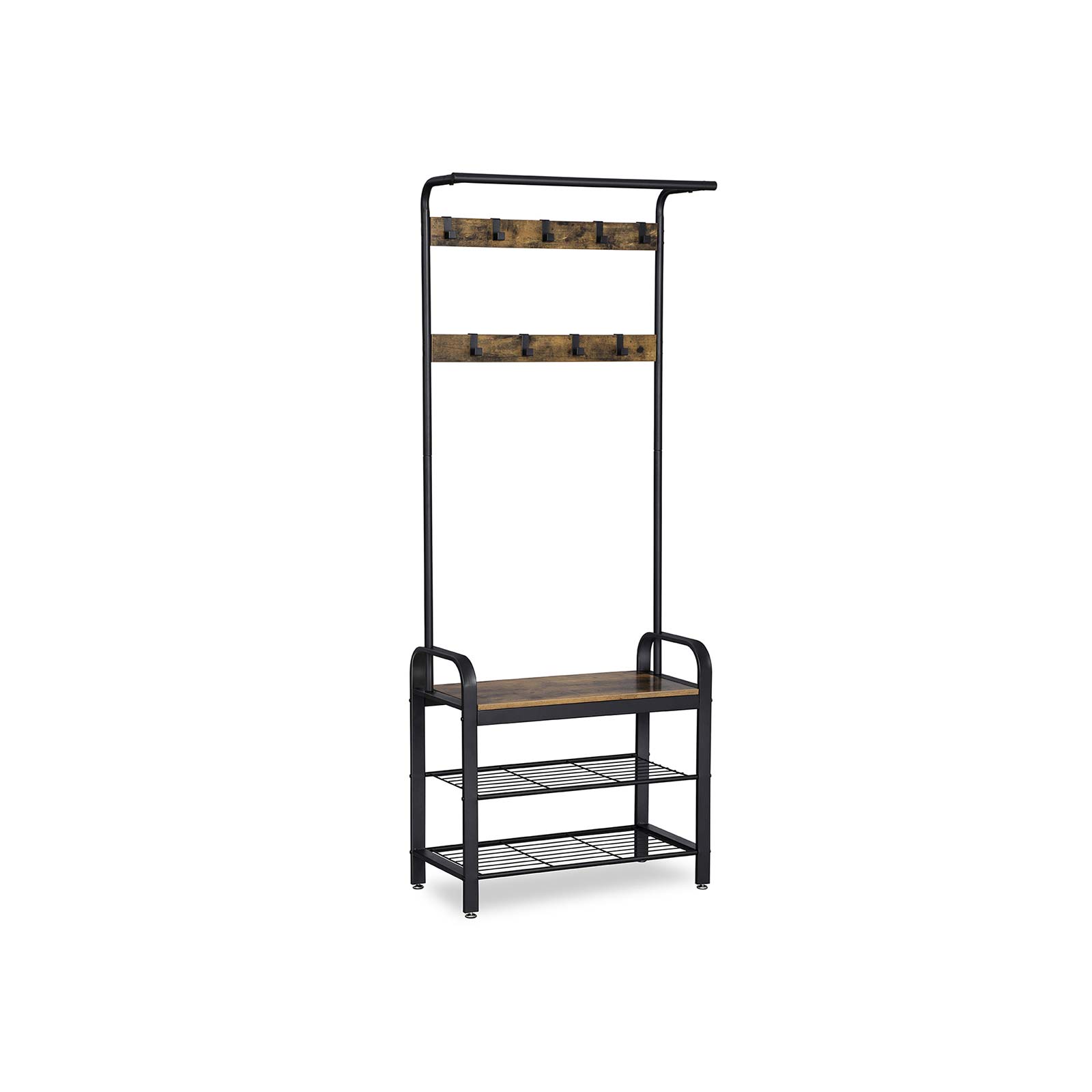 VASAGLE Garderobenbank mit Haken und Schuhrost HSR40B braun Holz 72,0 cm
