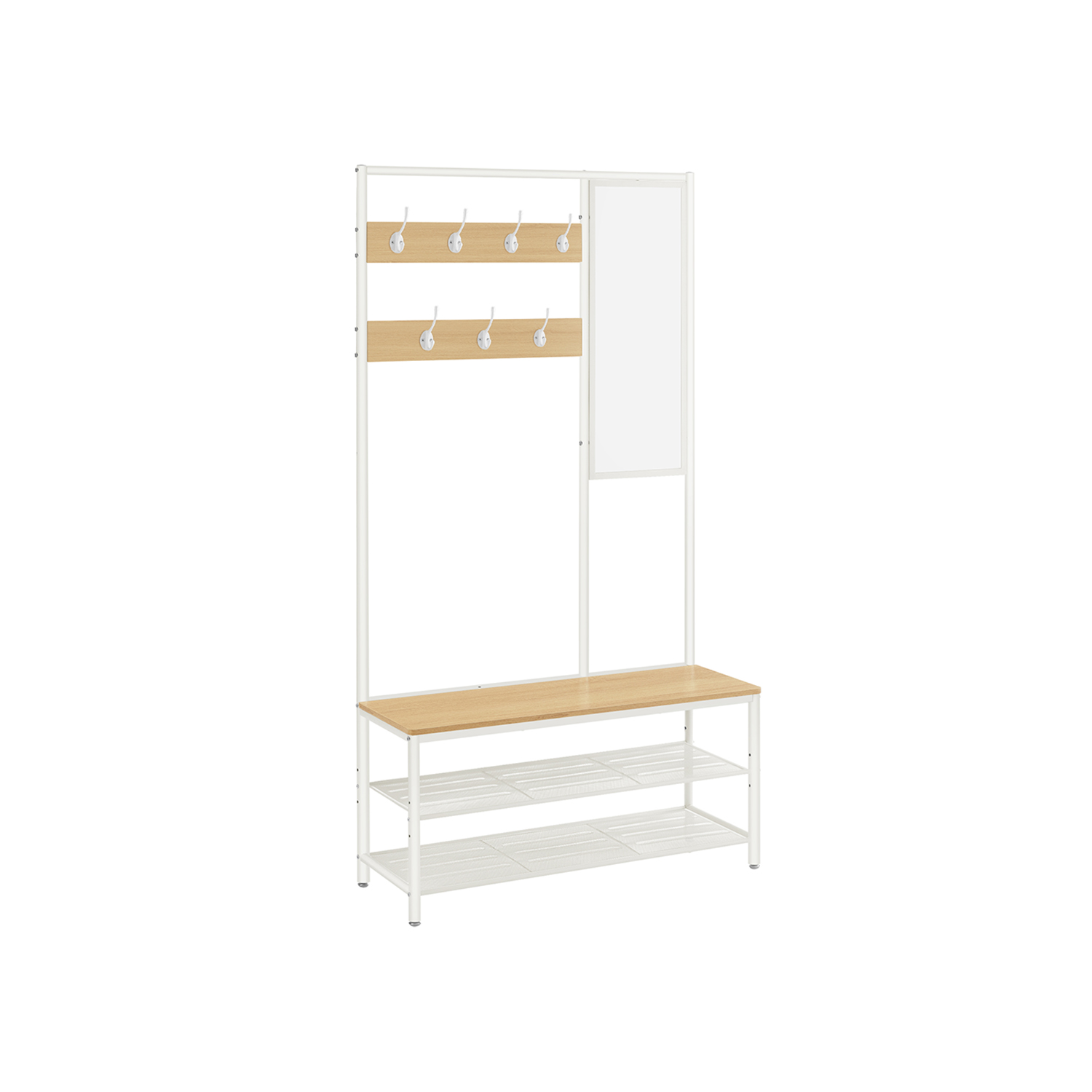 VASAGLE Garderobenbank mit Haken und Schuhrost HSR415W09 weiß, eiche Metall 98,0 cm