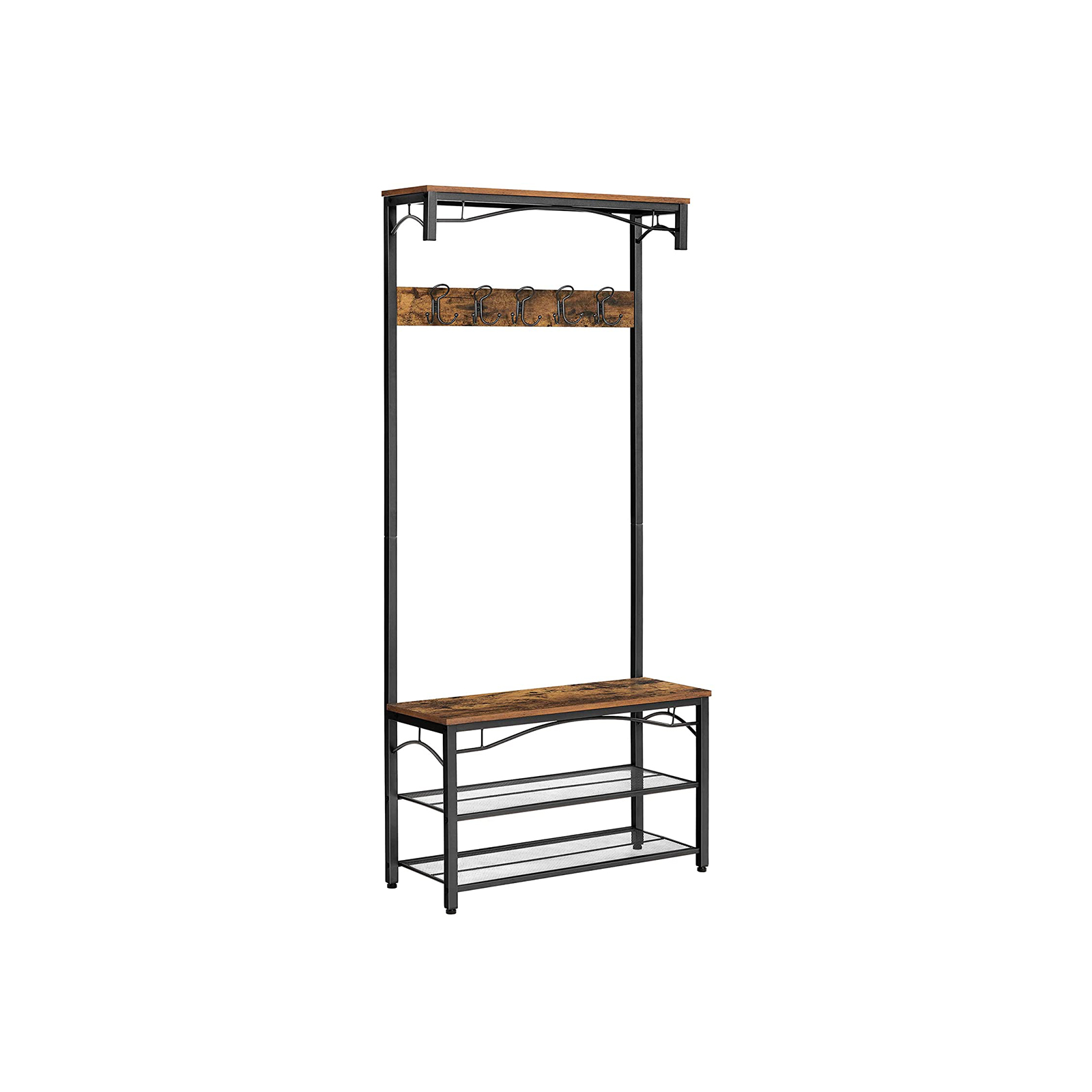 VASAGLE Garderobenbank mit Haken und Schuhrost HSR45BX braun, schwarz Metall 80,0 cm