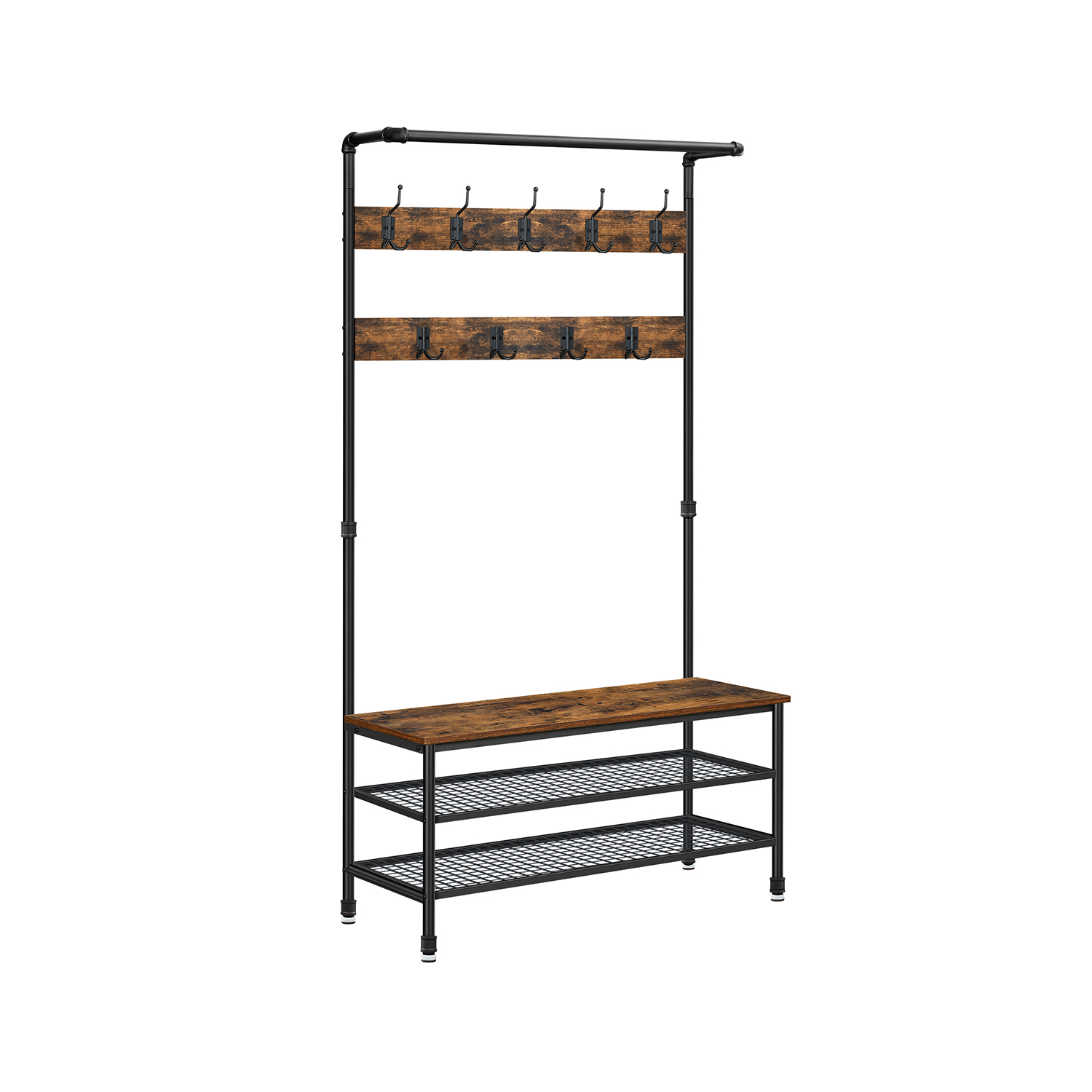 VASAGLE Garderobenbank mit Haken und Schuhrost HSR47BX braun Holz 100,0 cm