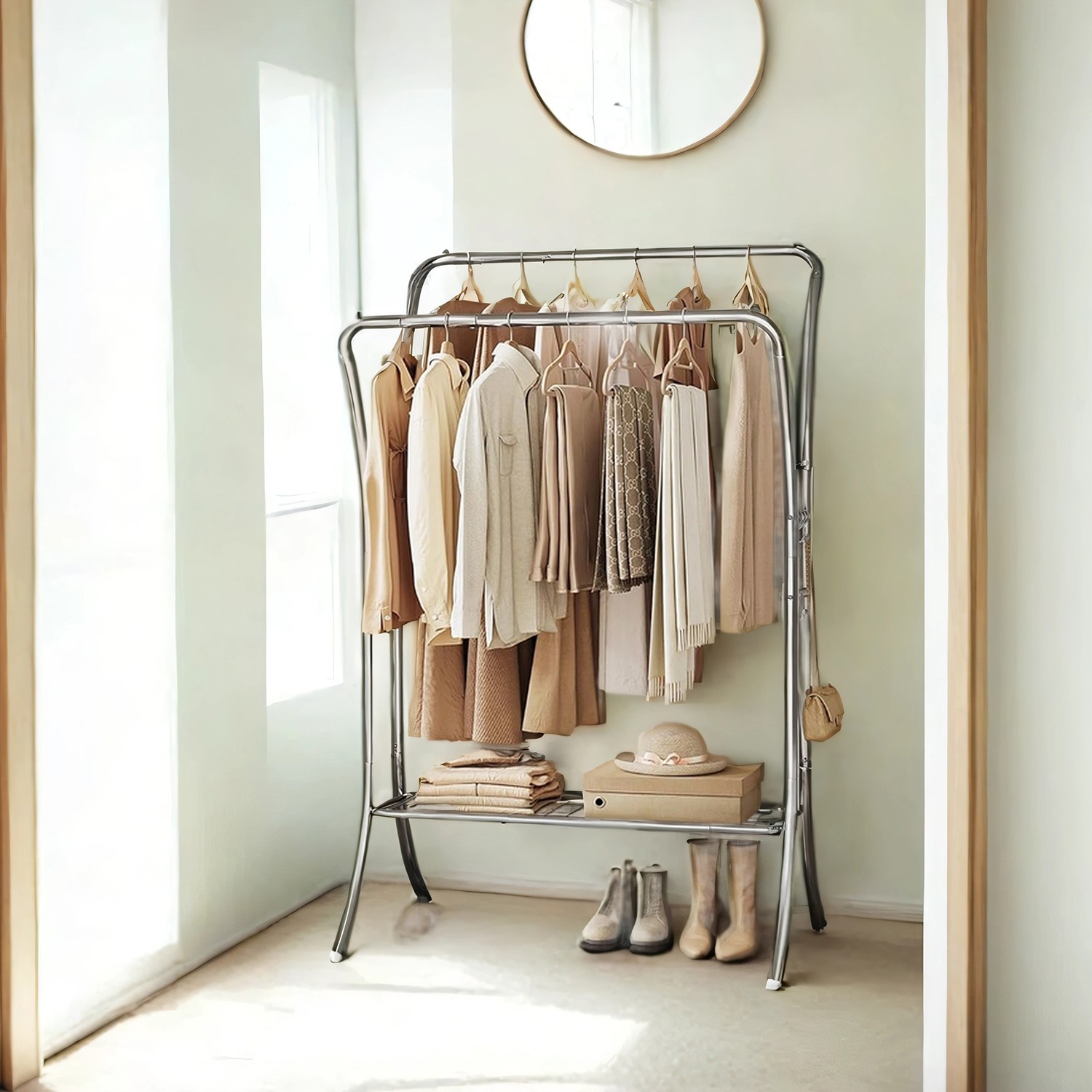 Garderobe mit 6 Haken und Ablagen silbern