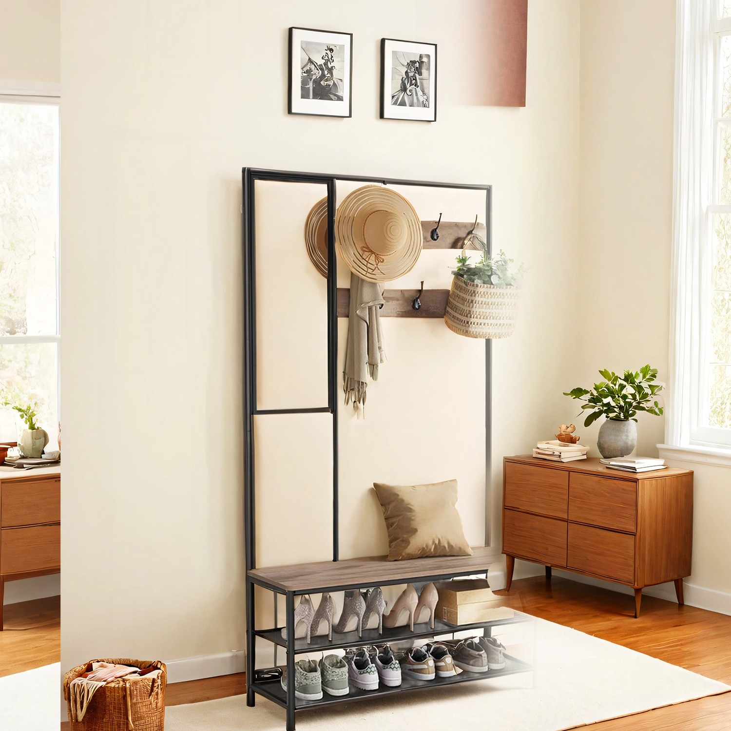 Kleiderständer mit Haken und Spiegel Industrie-Stil