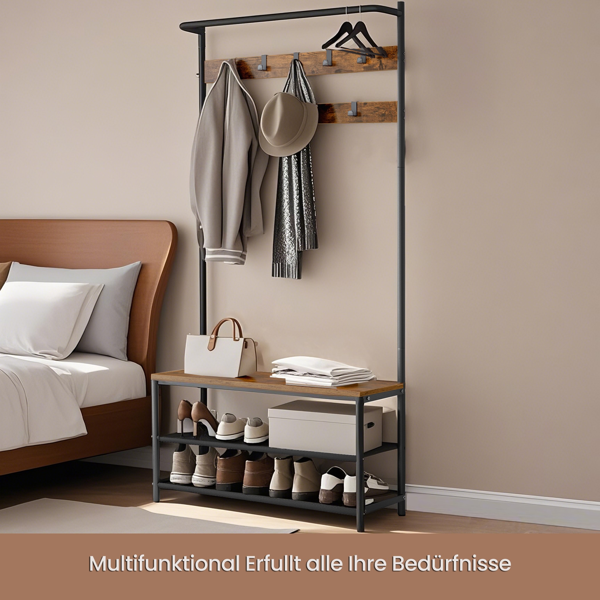 Garderobenständer, Garderobe mit Schuhbank, Kleiderständer