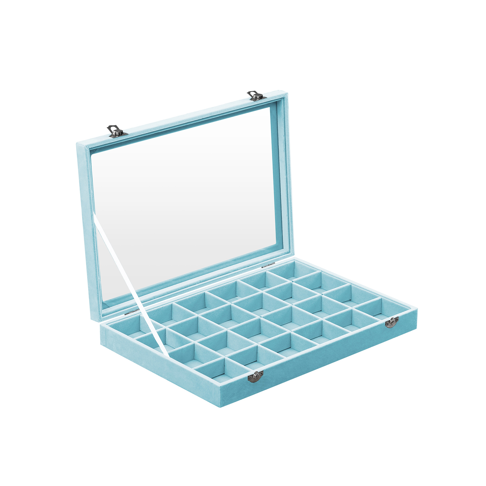 Schmuckbox mit Glasdeckel und Samtbezug Hellblau