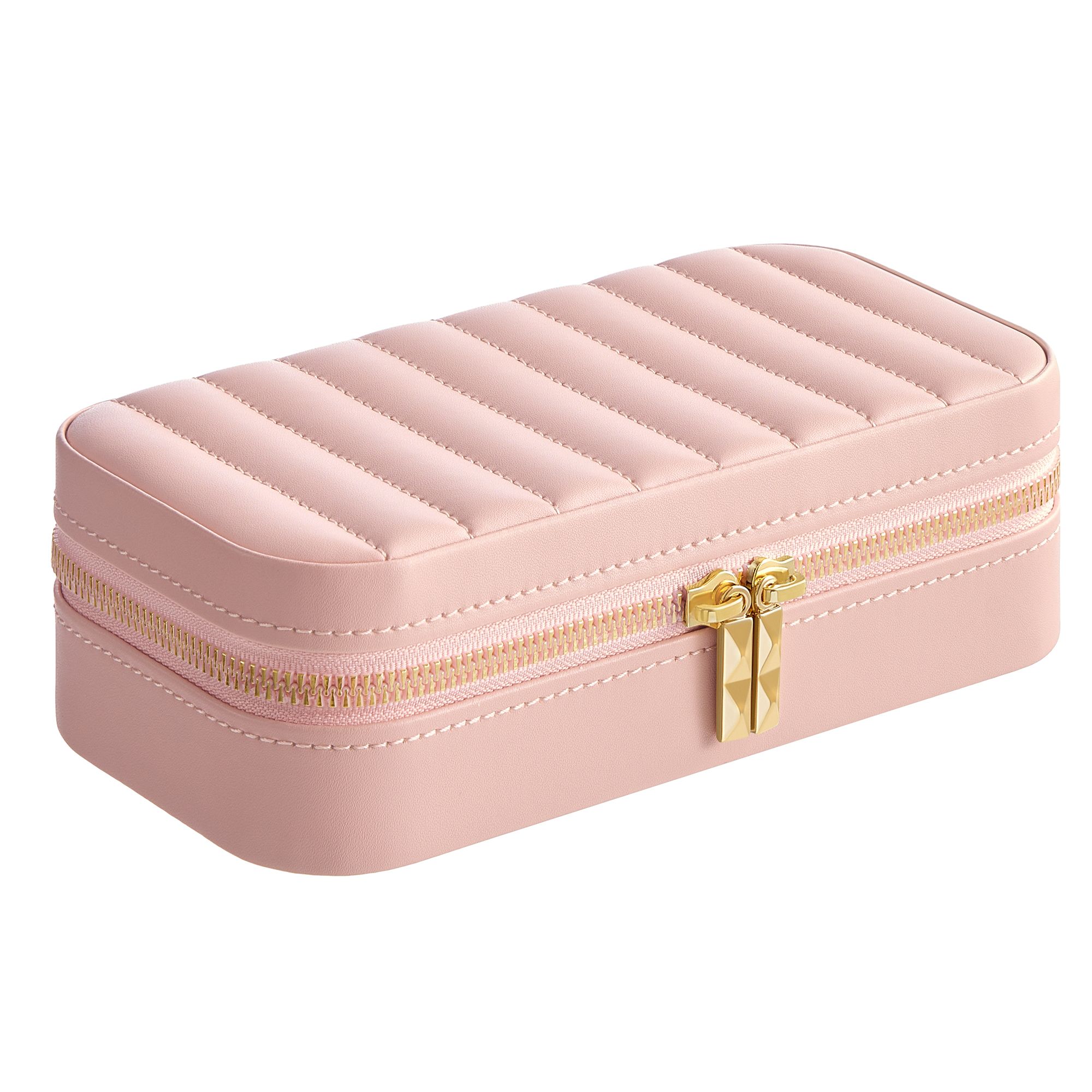Tragbare rosa Schmuckbox mit Spiegel und Trennwänden