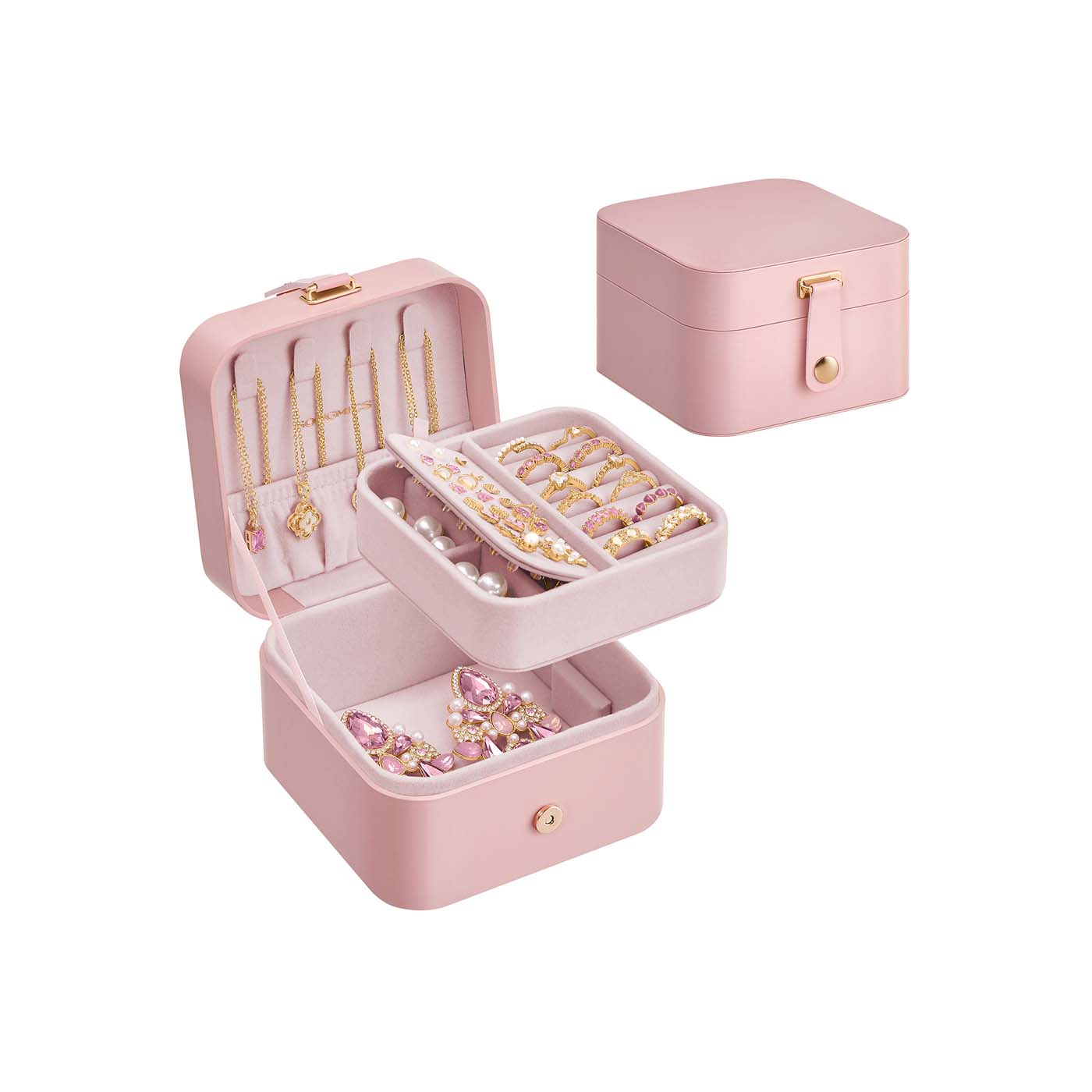 Schmuckkästchen mit 2 Ebenen für Reisen pastellrosa