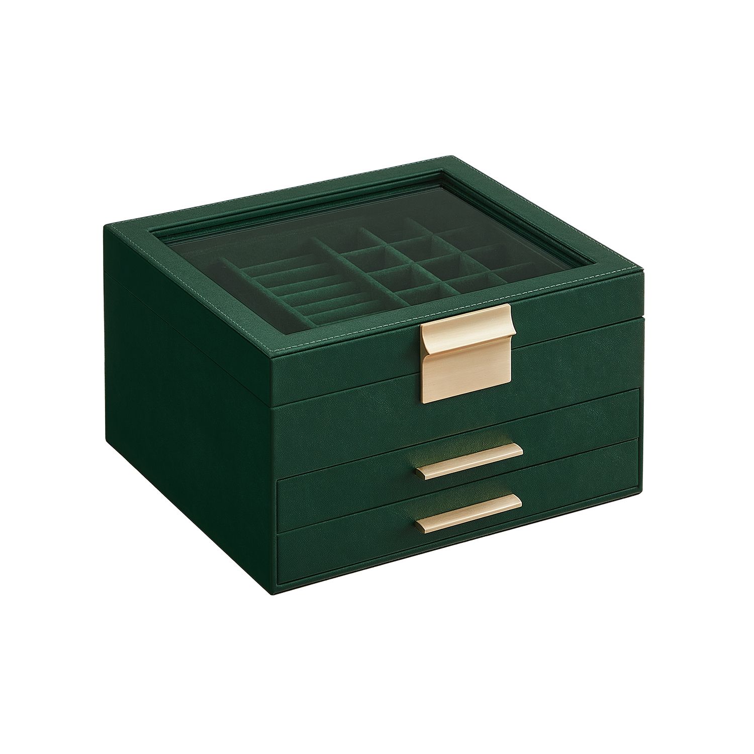 Schmuckkasten mit 3 Ebenen modern waldgrün-golden