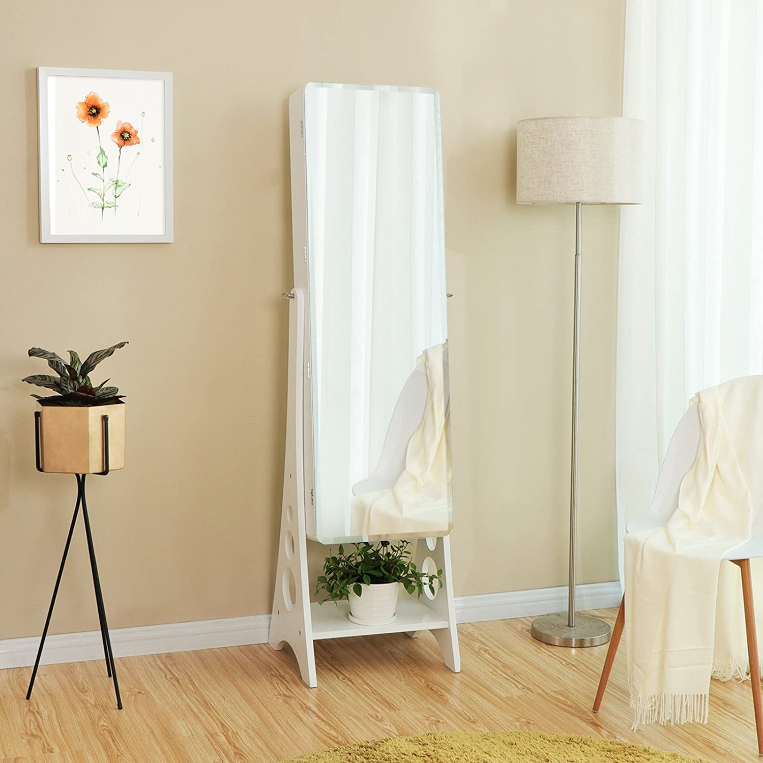 Papuošalų spintelė su dideliu veidrodžiu