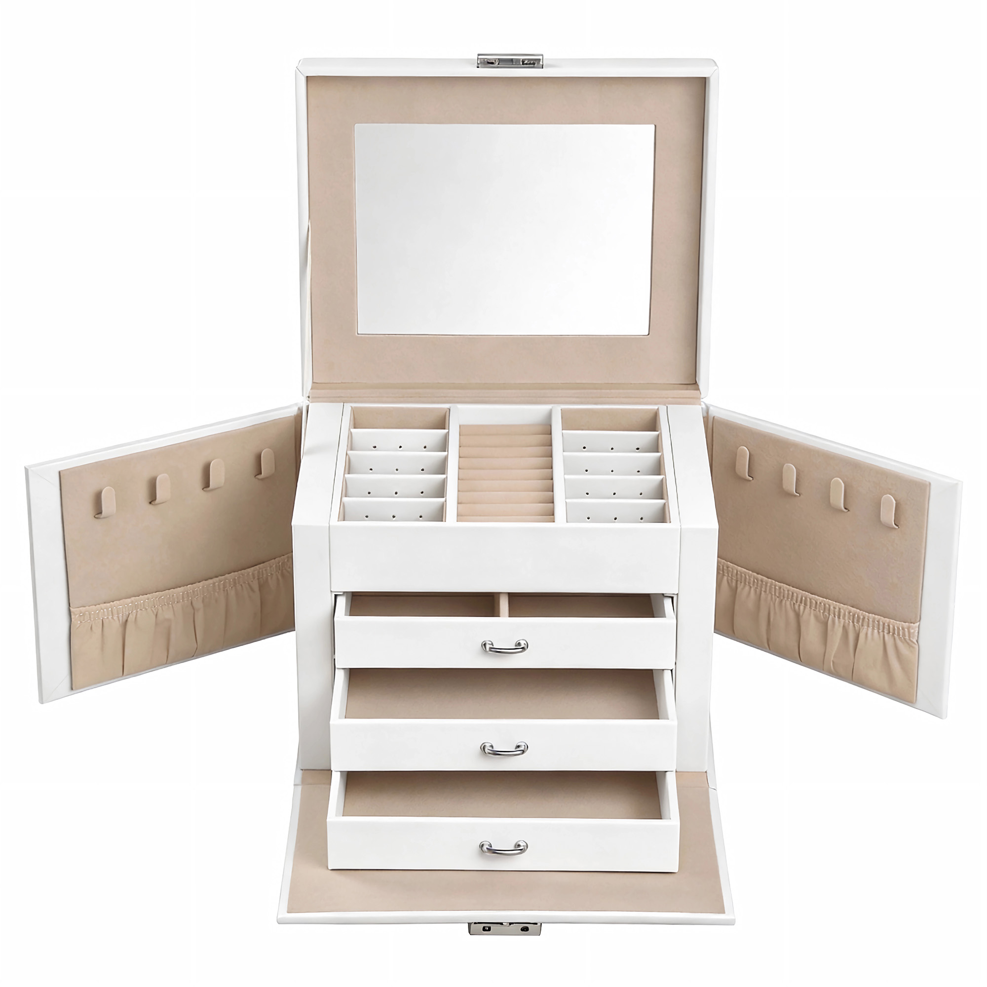 SONGMICS 4 stufiges Schmuckkästchen, Schmuckkasten, mit Spiegel und Schubladen JBCB35159W01