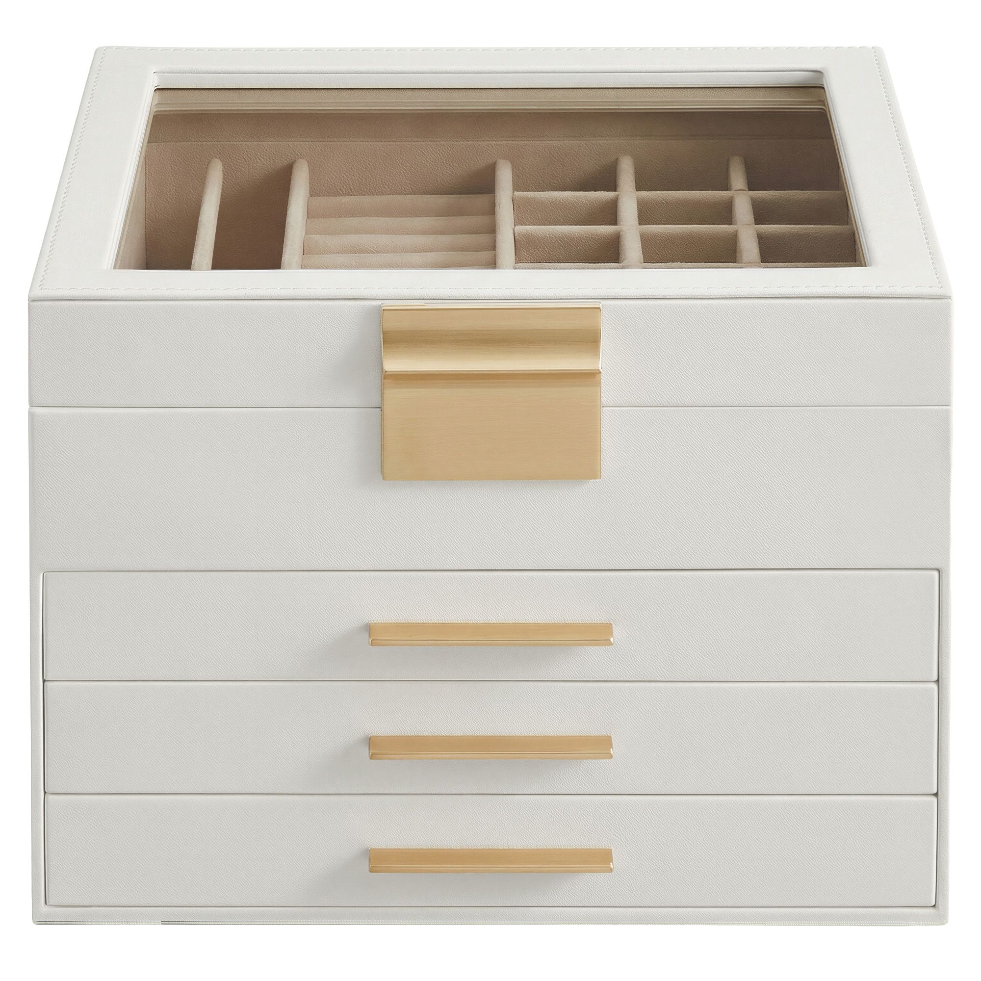 SONGMICS Schmuckkästchen, Schmuckkasten 4 Ebenen, Schmuckbox mit Glasdeckel JBCB35173W01