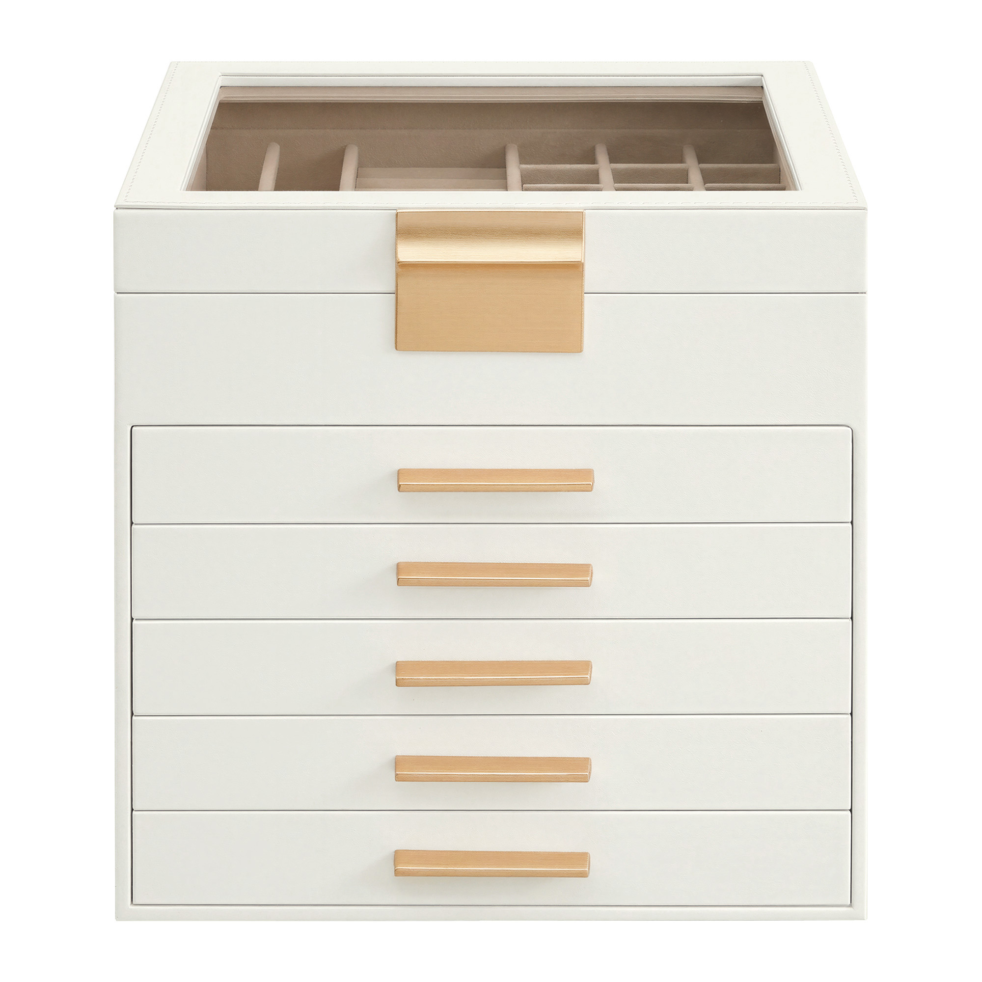 SONGMICS Schmuckkästchen 6 Ebenen, mit Glasdeckel, Schmuckbox JBCB35176W01