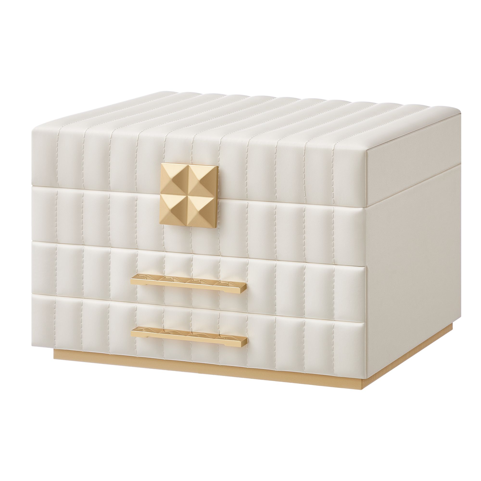 SONGMICS HOME Schmuckkästchen mit Spiegel, Schmuckaufbewahrung 3 Ebenen, Schmuckbox 2 Schubladen JBCB35183W01