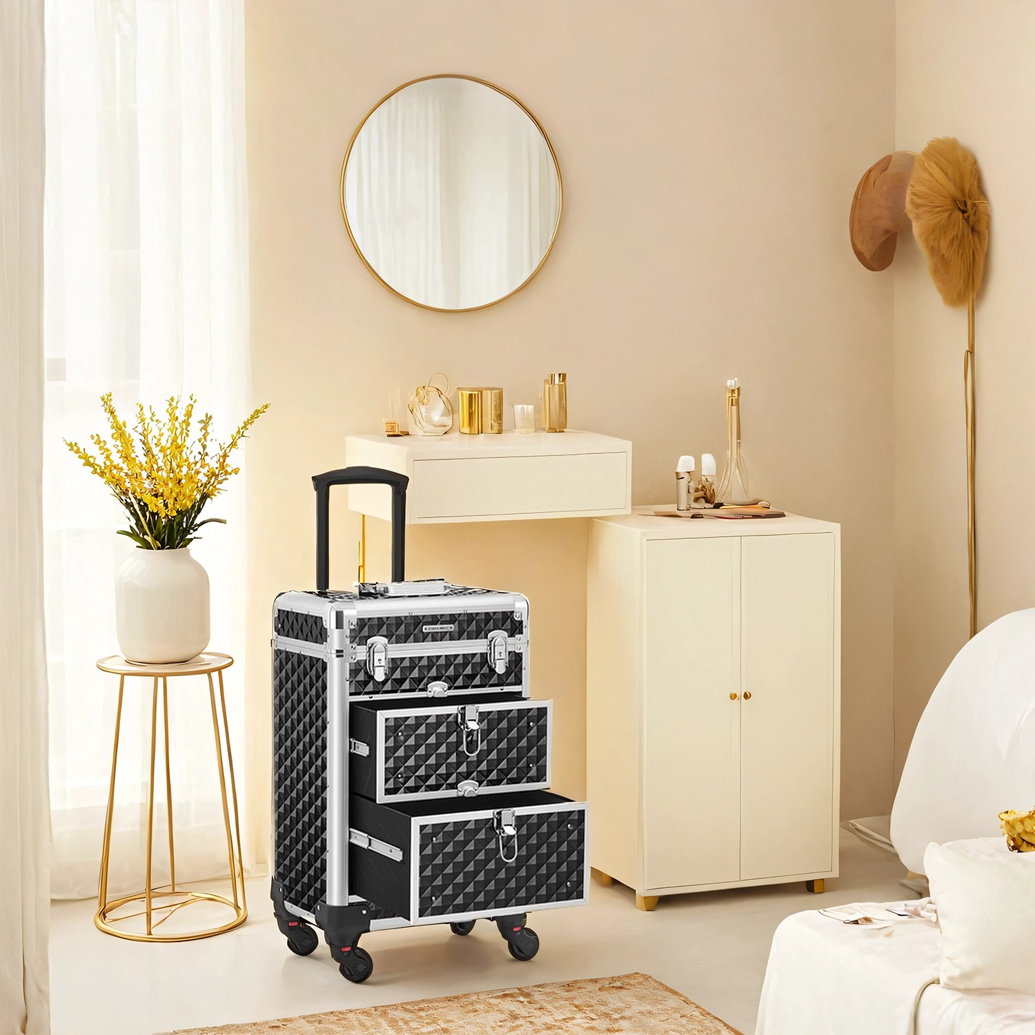 SONGMICS Kosmetikkoffer Aluminium schwarz 34,0 x 24,0 x 48,0 cm