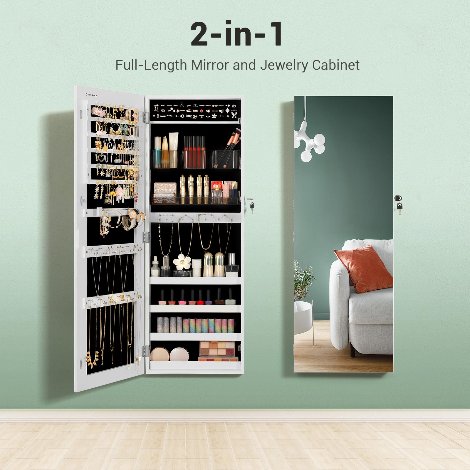 SONGMICS Schmuckschrank hängend, Hängeschrank, abschließbarer