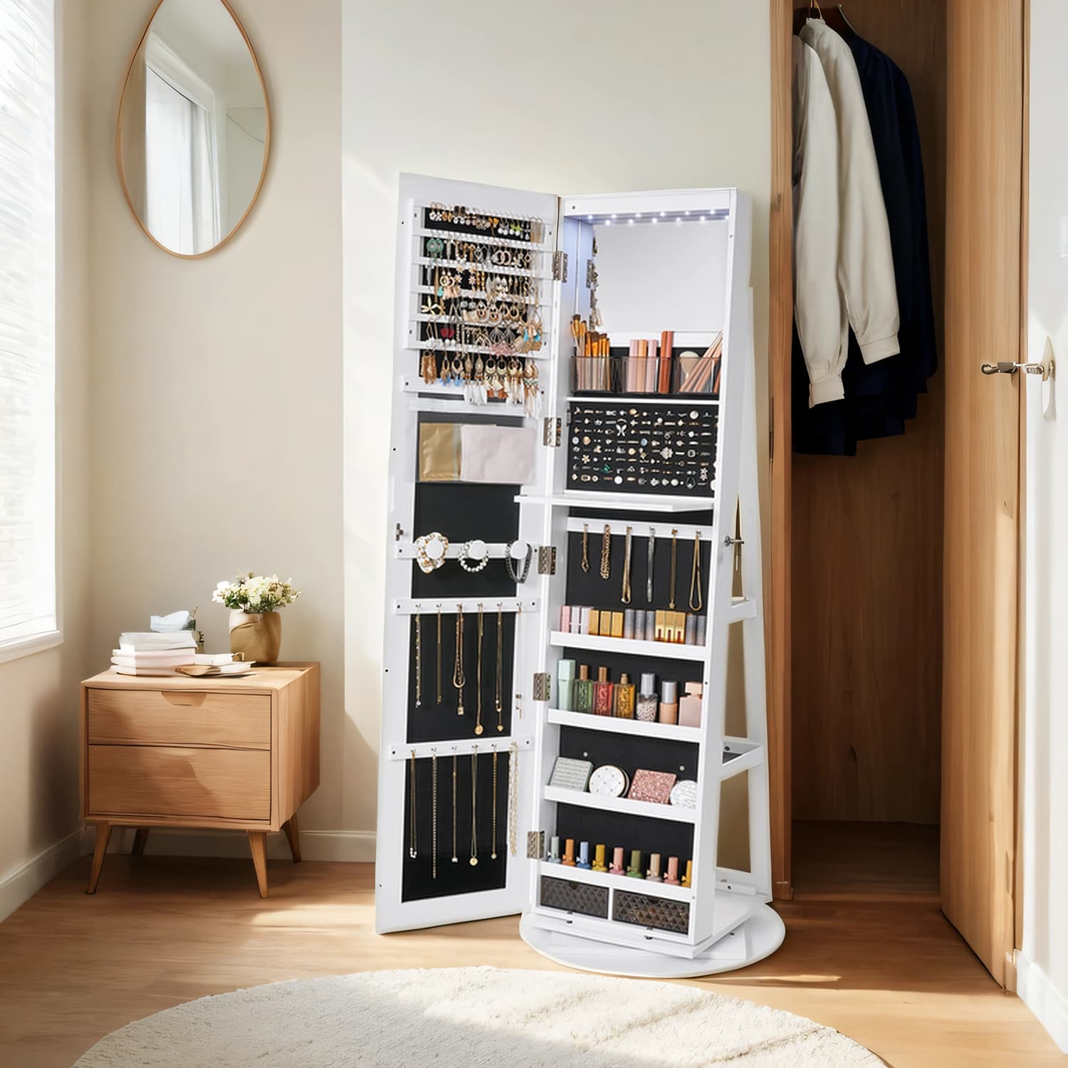 Schmuckschrank, Spiegelschrank, mit rahmenlosem Ganzkörperspiegel