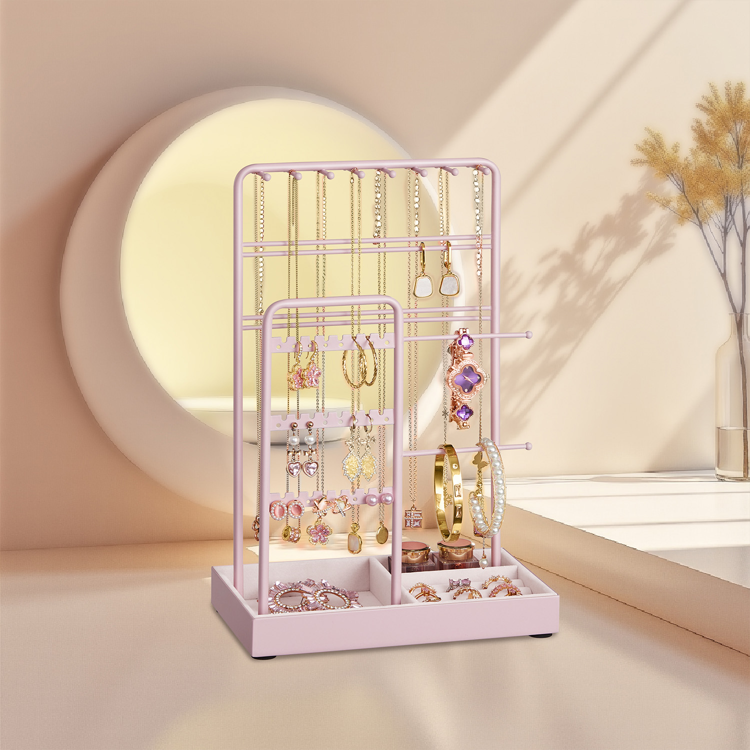 Schmuckständer mit Metallrahmen pastellrosa