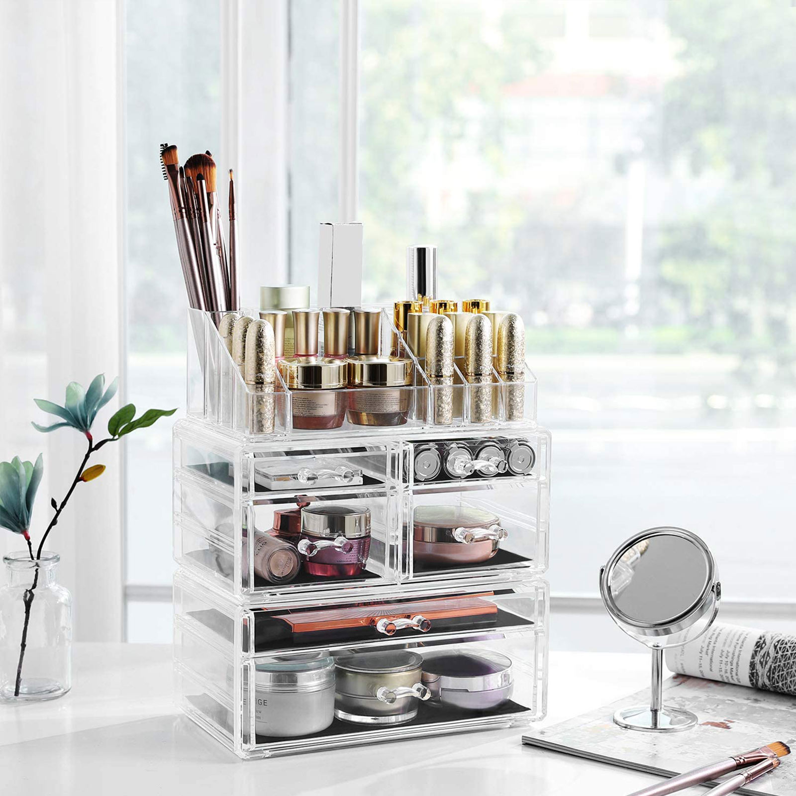 2er-Set Stapelbare Acryl-Kosmetikorganizer Mit Schubladen – Transparenter Aufbewahrungsbox Für Make-up, Bad & Wohnung