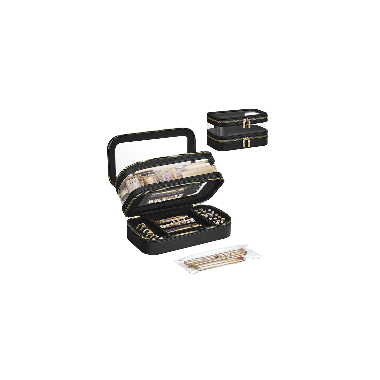 Make-up Tasche mit Schmuckkästchen tintenschwarz