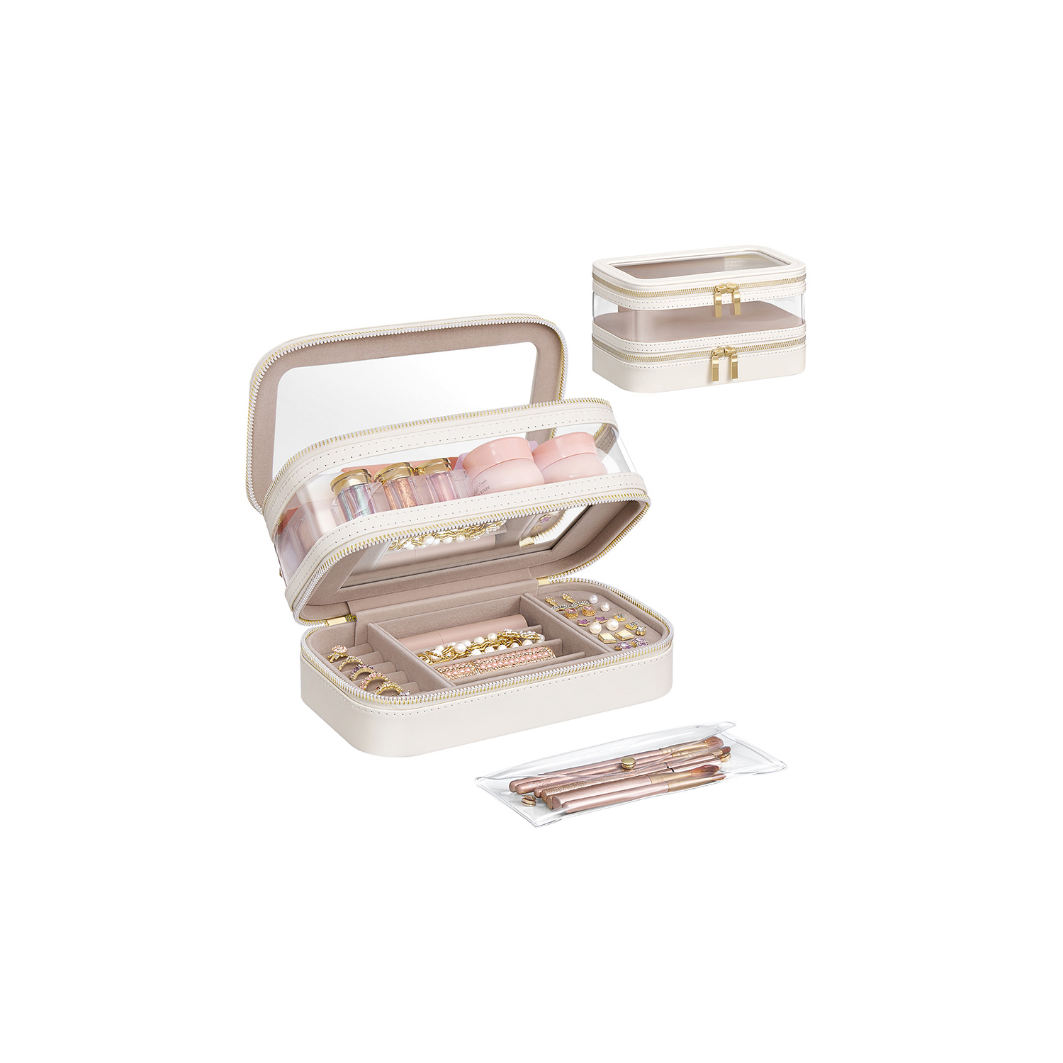 Make-up Tasche mit Schmuckkästchen wolkenweiß