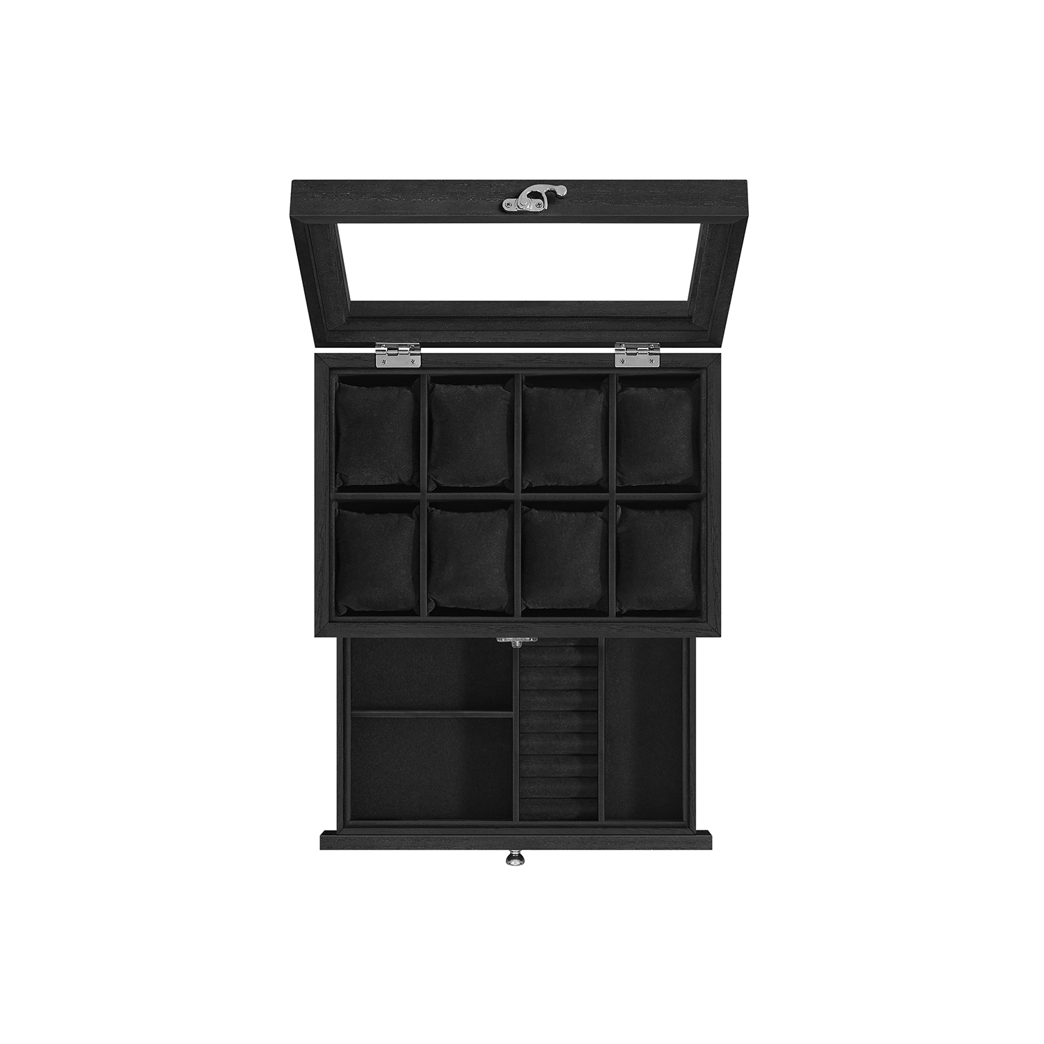 Uhrenbox mit 8 Fächern und Glasdeckel tintenschwarz