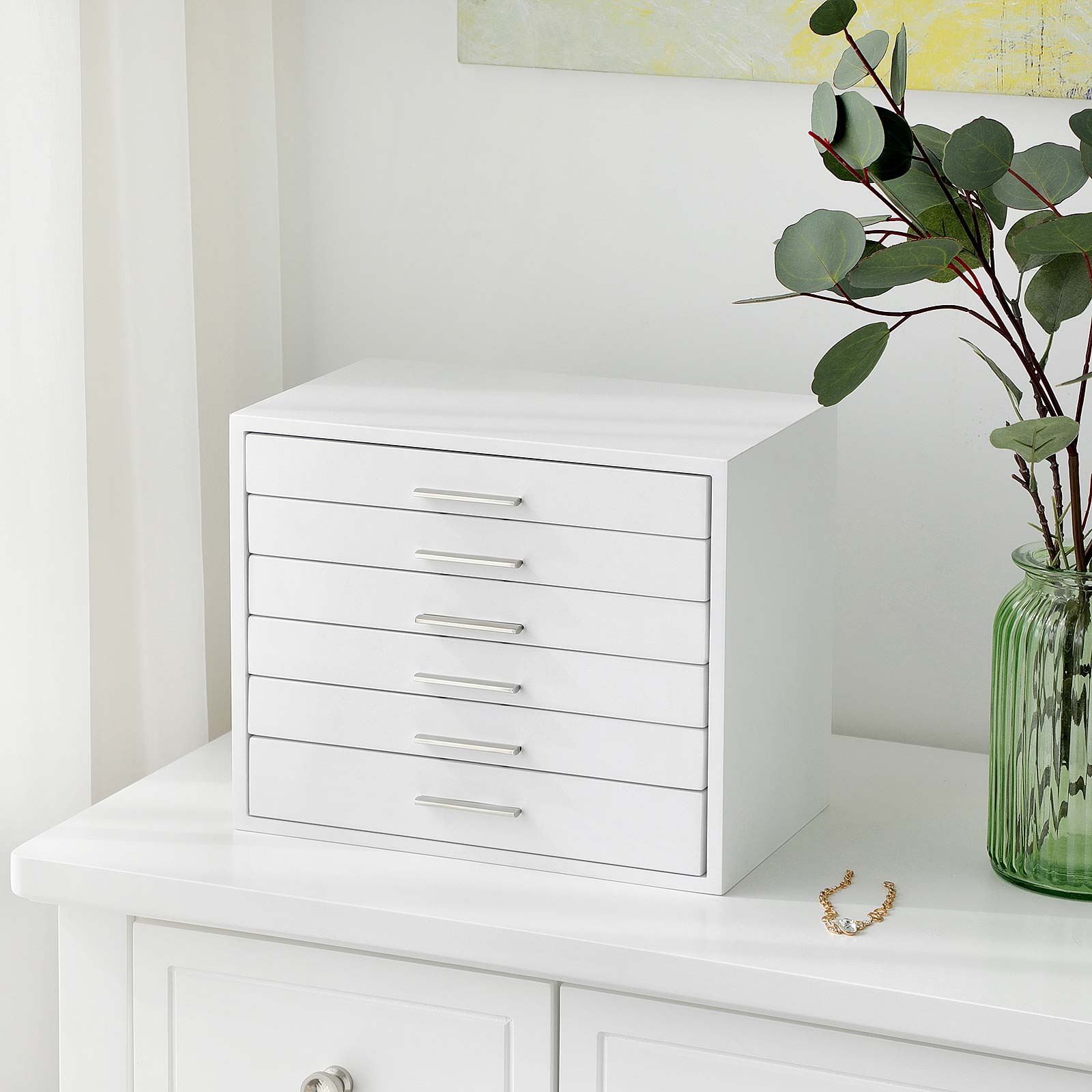 SONGMICS Schmuckkasten aus Holzwerkstoff, Schmuckschatulle mit 6