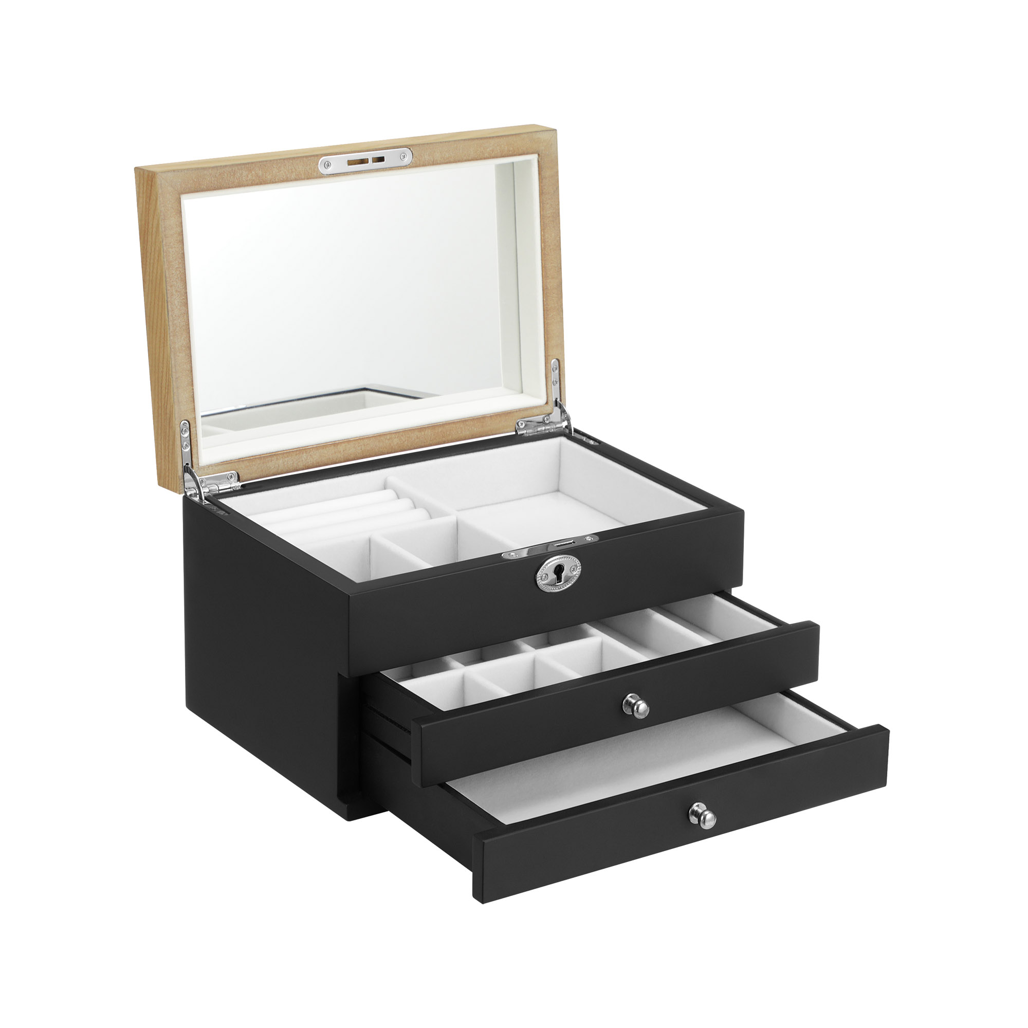 Elegante Schmuckbox mit Spiegel Schwarz