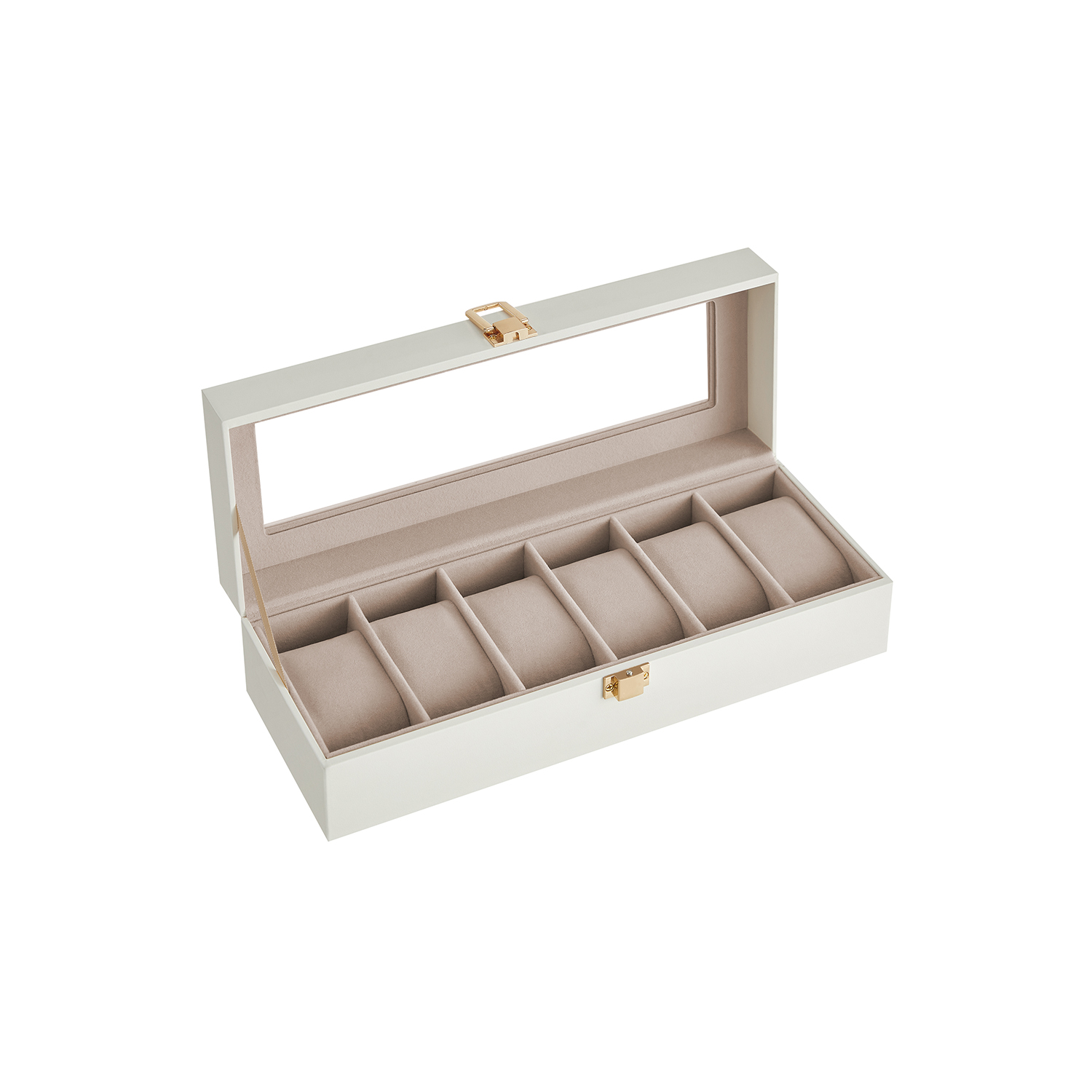 Uhrenbox mit 6 Fächern Metallverschluss Geschenkidee wolkenweiß