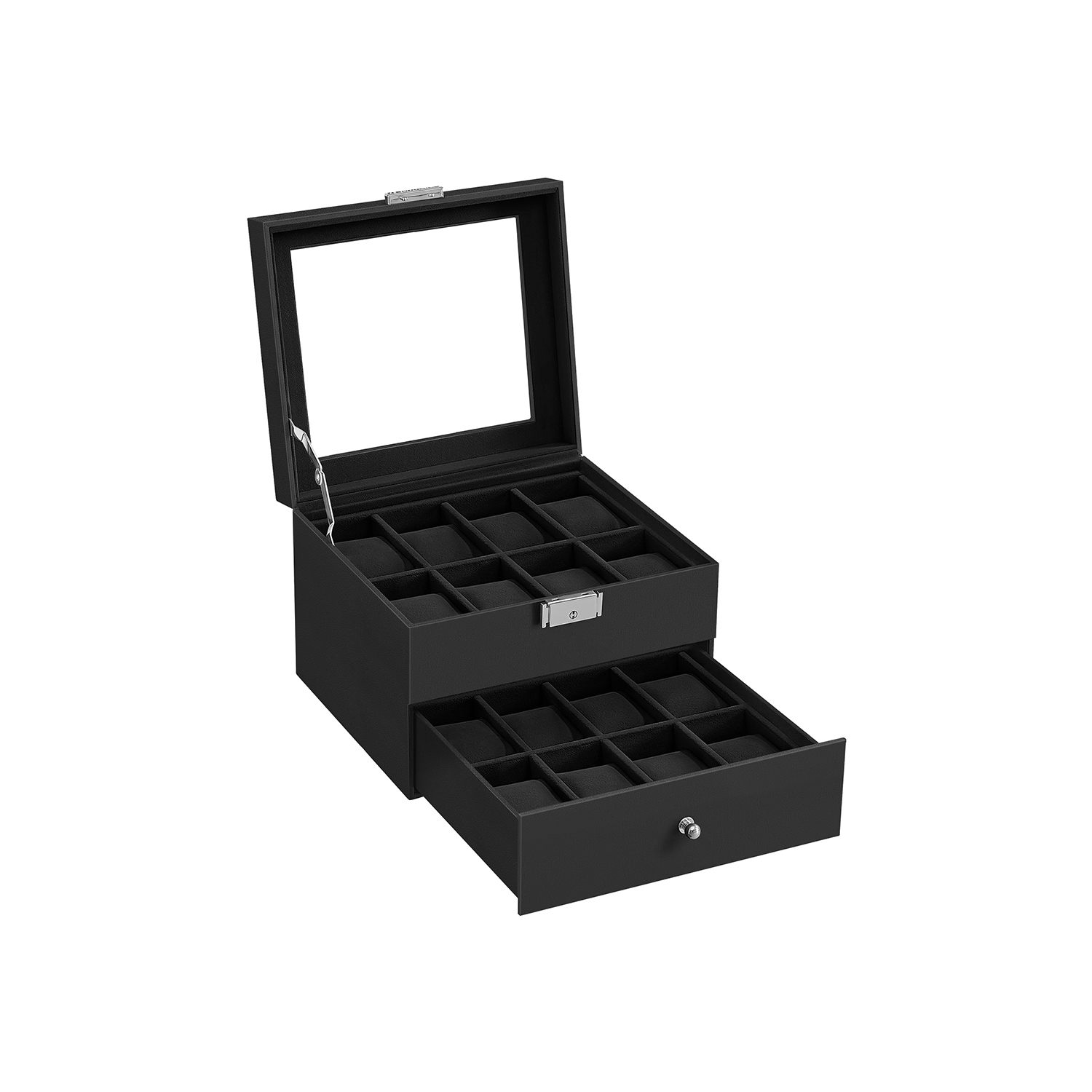 Uhrenkasten mit Glasdeckel Geschenkidee schwarz