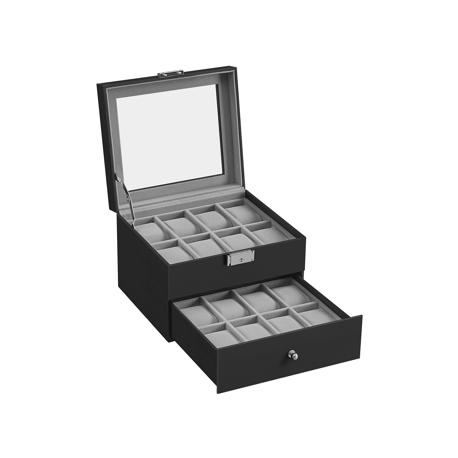 Uhrenkasten mit Glasdeckel Geschenkidee schwarz