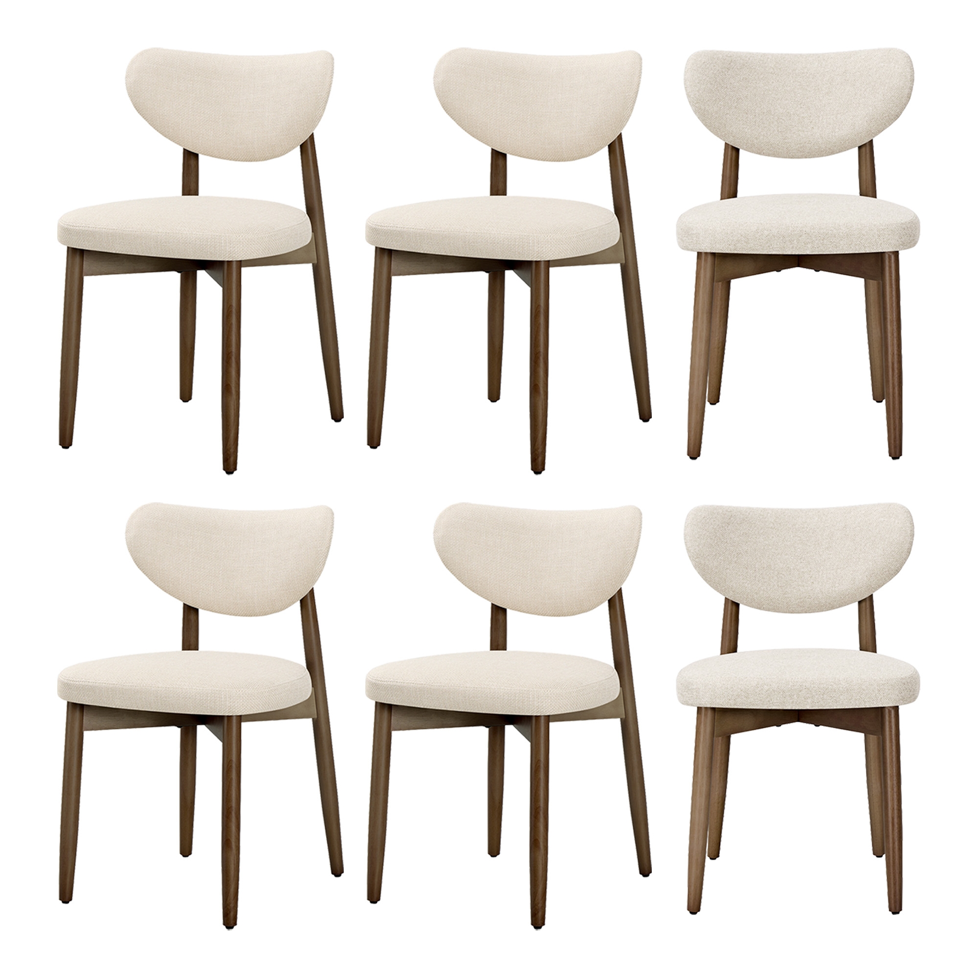 Küchenstuhl 6er Set, Polsterstuhl mit ergonomischer Rückenlehne, für Esszimmer, Küche, Mid-Century-Stil, beige