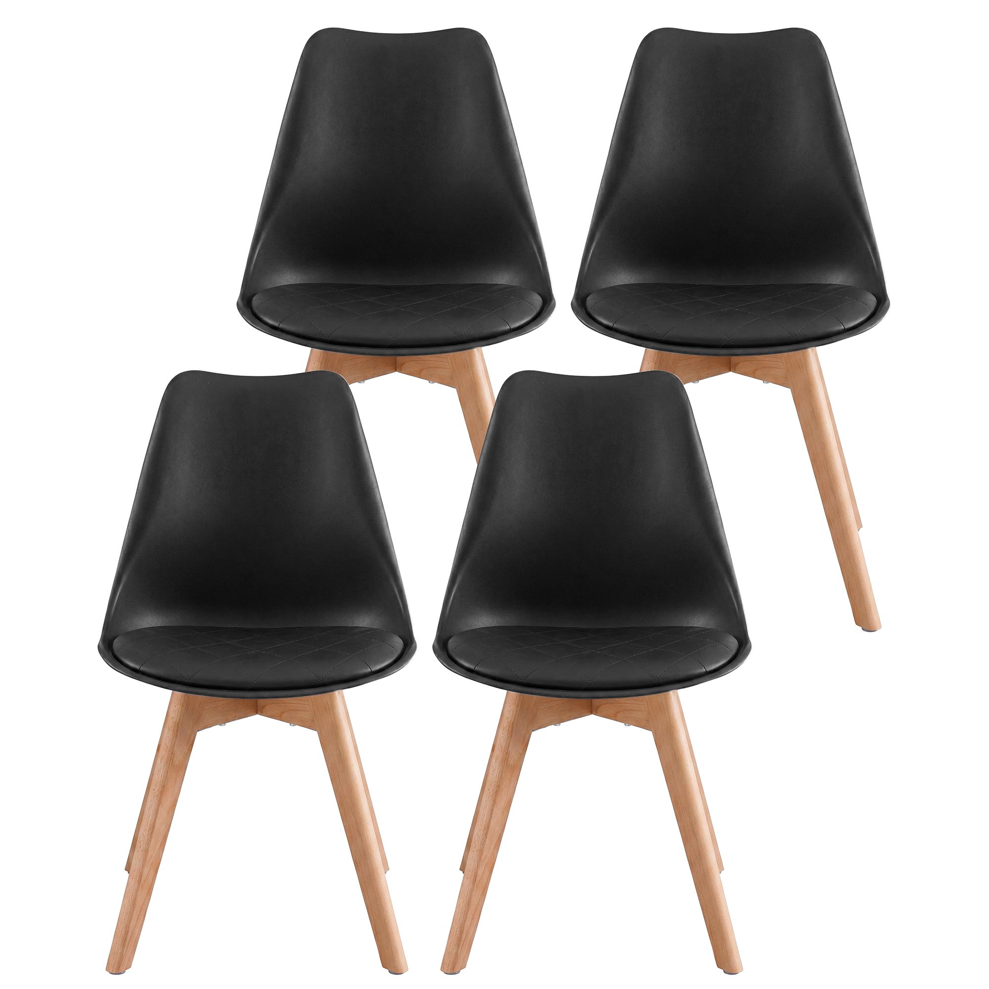 Esszimmerstühle 4er Set Gepolsterte Küchenstühle aus PU-Leder und Buchenholz 46,5 x 57 x 79 cm Schwarz