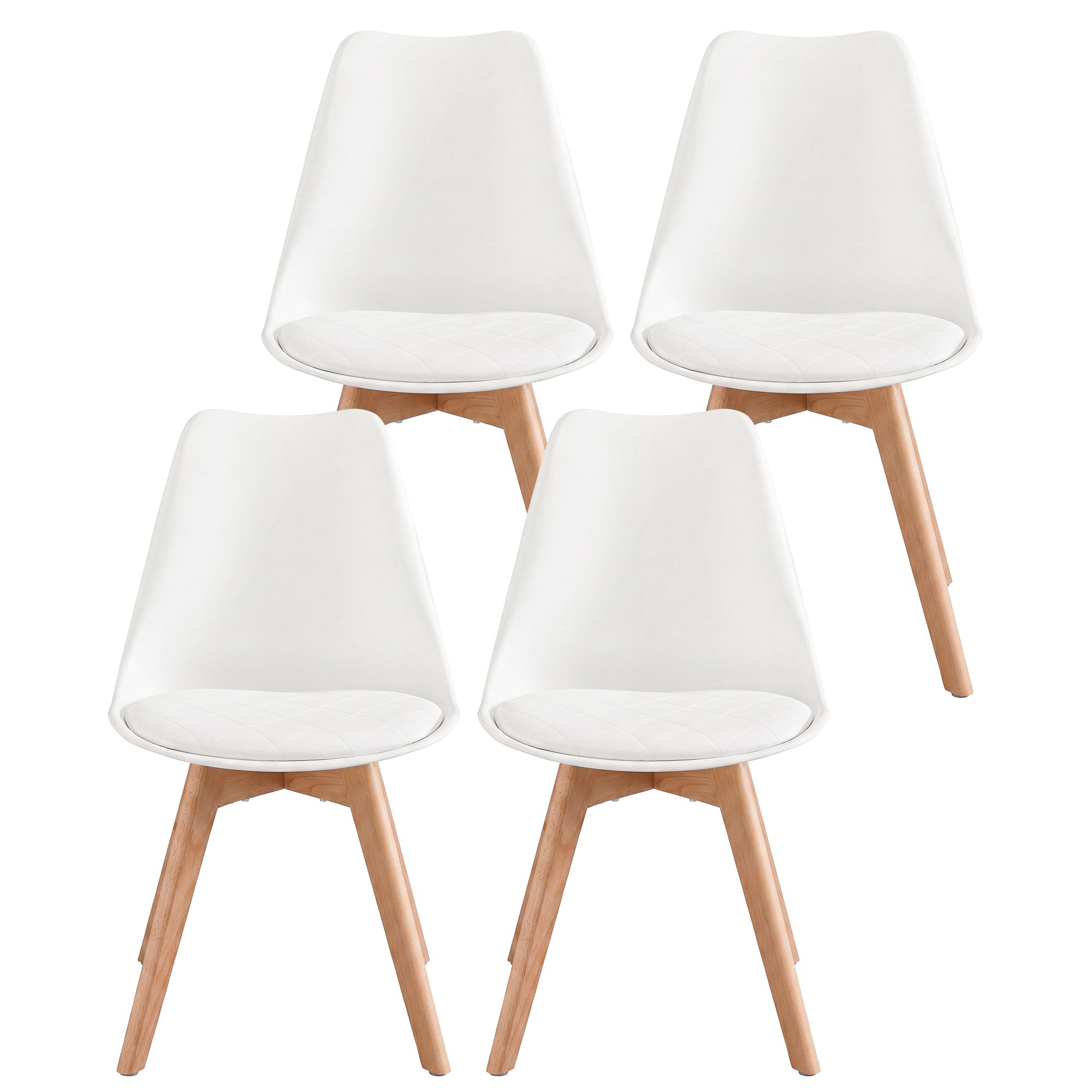 Esszimmerstühle 4er Set Gepolsterte Küchenstühle aus PU-Leder und Buchenholz 46,5 x 57 x 79 cm Weiß