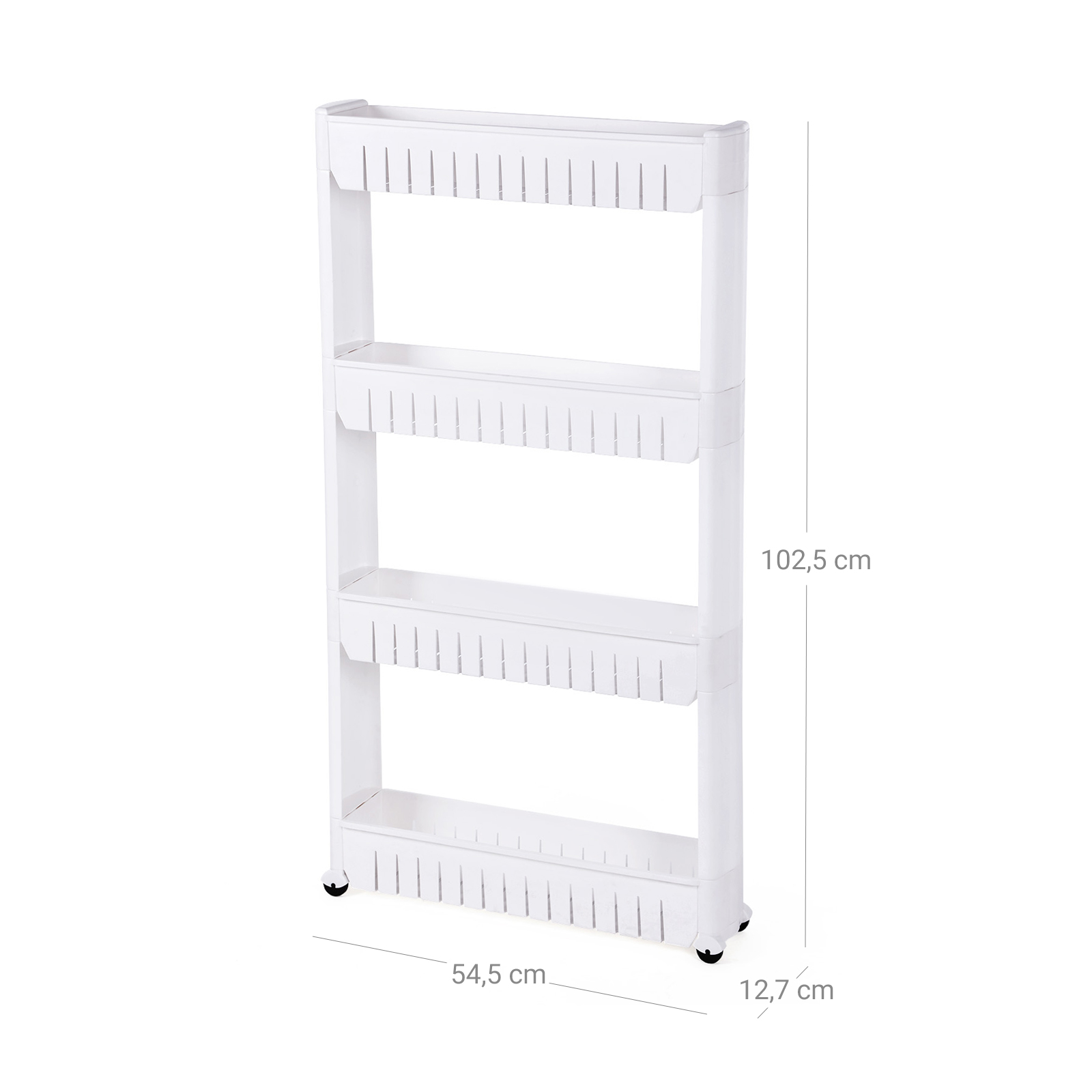 Schmales Badregal auf Rollen 4 Fächer