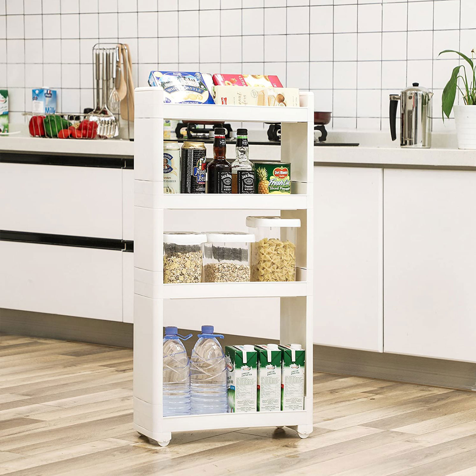 SONGMICS Nischenregal, rollbares Aufbewahrungsregal, schmaler Rollwagen