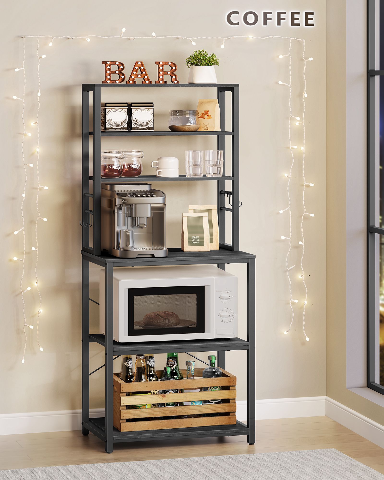 Virtuvės lentyna su 6 lentynų lygiais ir 6 kabliukais