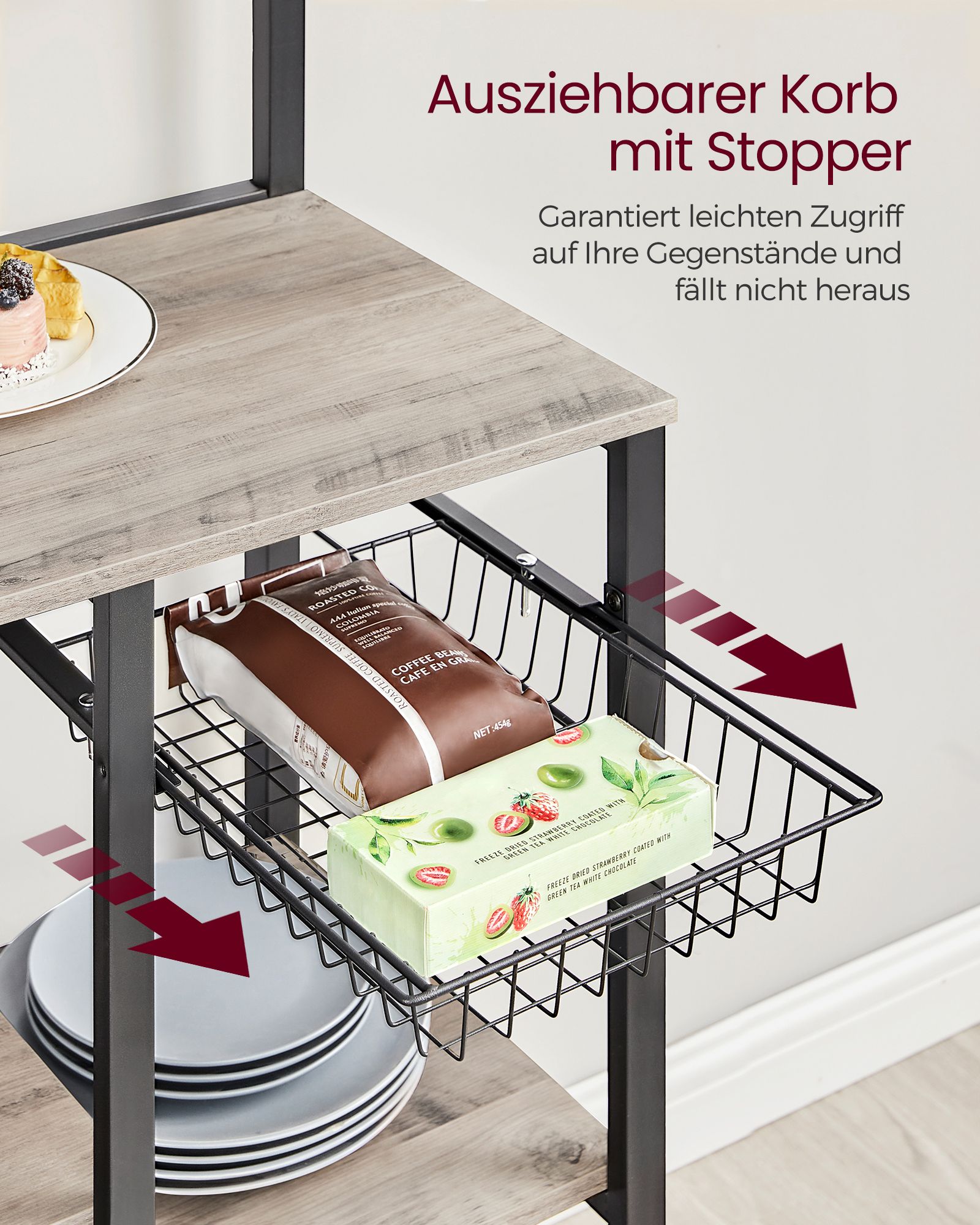 Virtuvės lentyna su 12 kabliukų greige-juoda