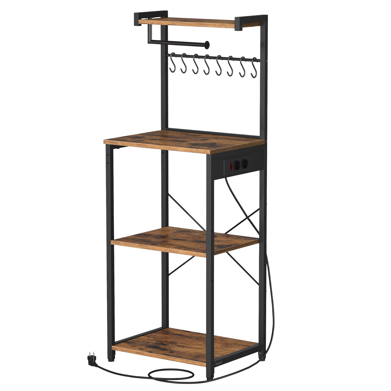 Standregal mit 4 Ebenen, Küchenregal mit Ladestation, 8 Haken