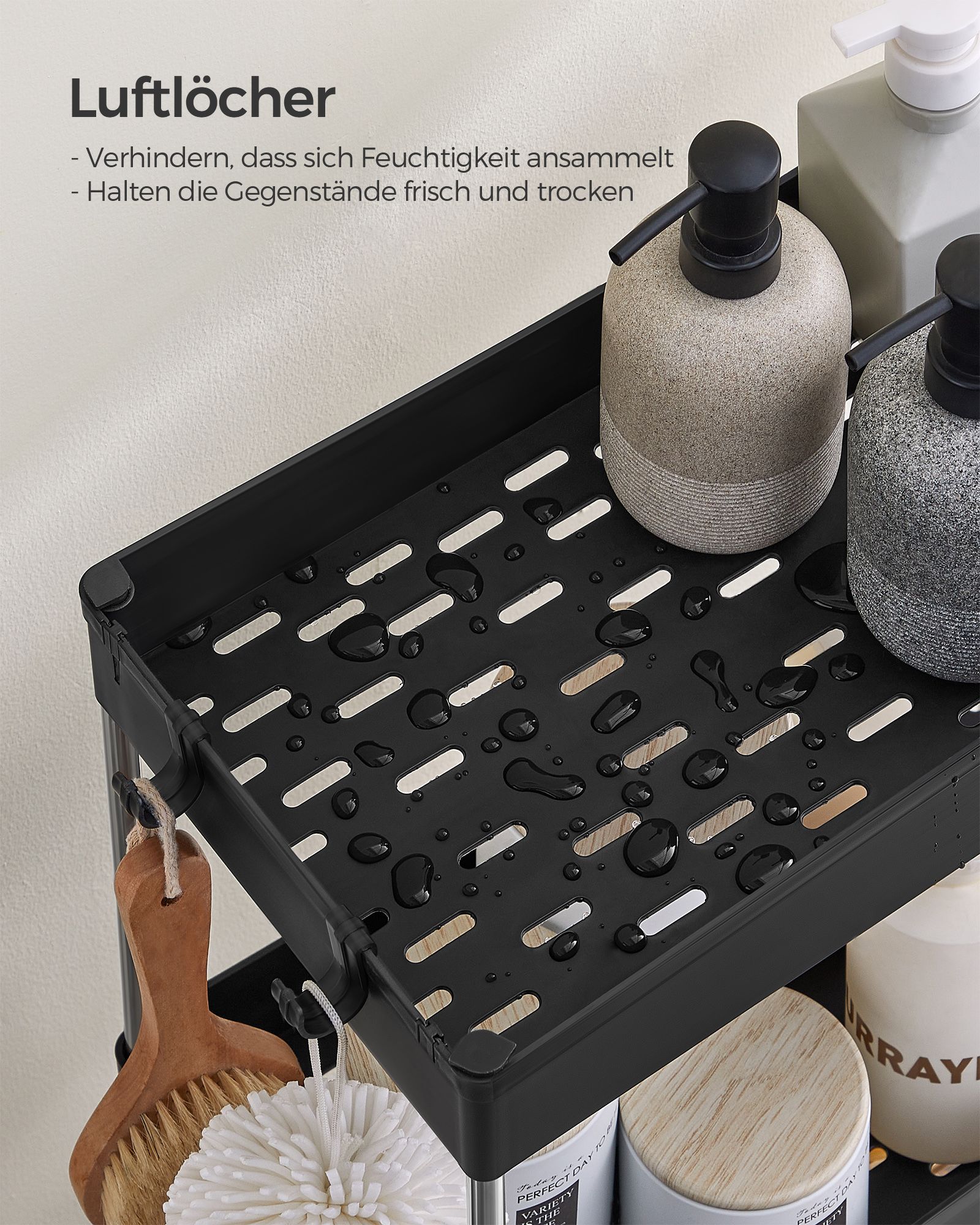 Vežimėlis su 4 lentynomis ir 6 kabliukais