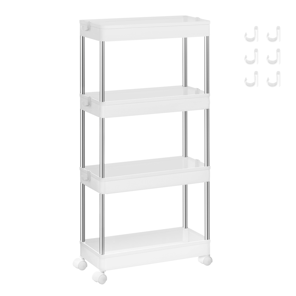 4-stufiger Aufbewahrungswagen auf Rädern Kunststoffaufbewahrung Sparregal-Organizer für kleine Räume Badezimmer Küche 42 x 135 x 87 cm Weiß