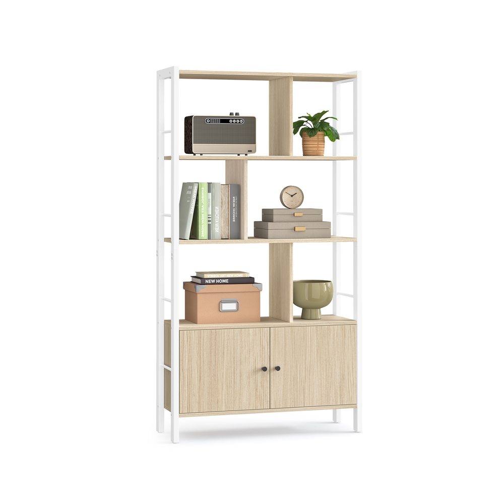 Bücherschrank mit 4 offenen Regalebenen naturbeige-wolkenweiß