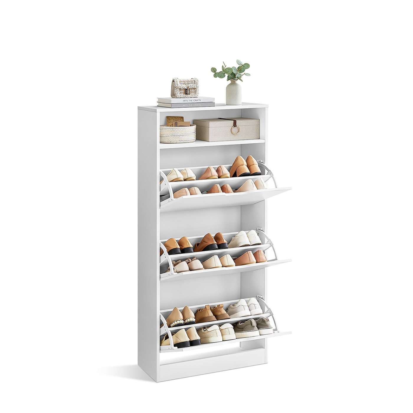 Schuhschrank mit 3 Klappen 24 x 60 x 139 cm wolkenweiß