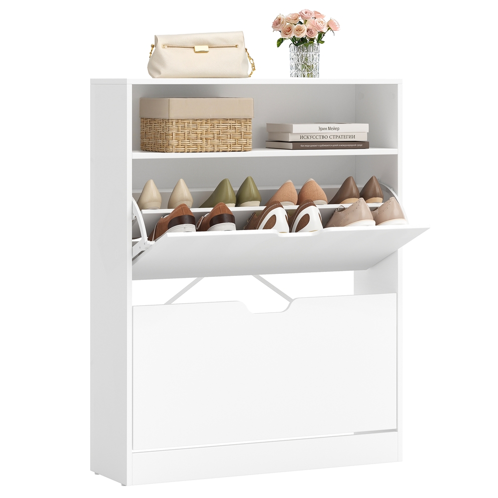 CUSTOS Kollektion - Schuhschrank Schuhkipper 2 Klappen 24 × 80 × 102 cm wolkenweiß