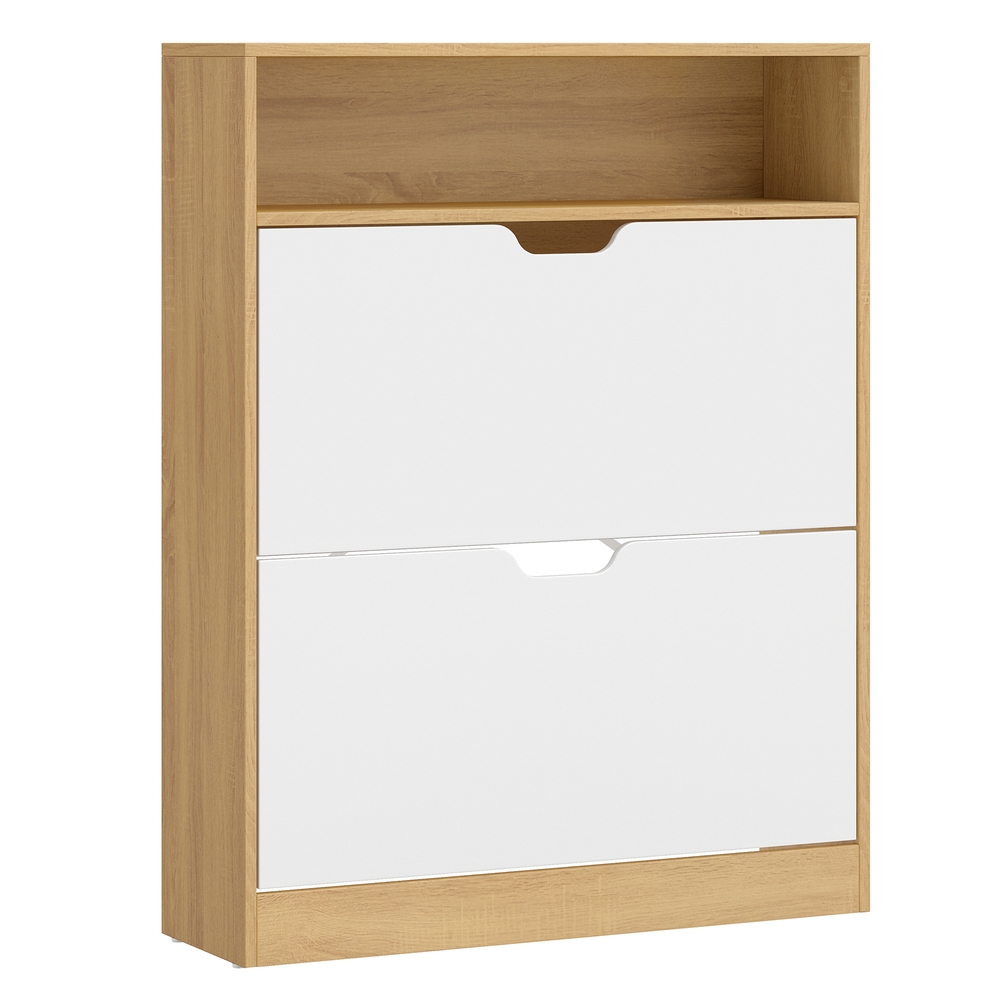 CUSTOS Kollektion - Schuhschrank offenes Fach 2 Klappen 24 × 80 × 102 cm goldeichenfarben-wolkenweiß