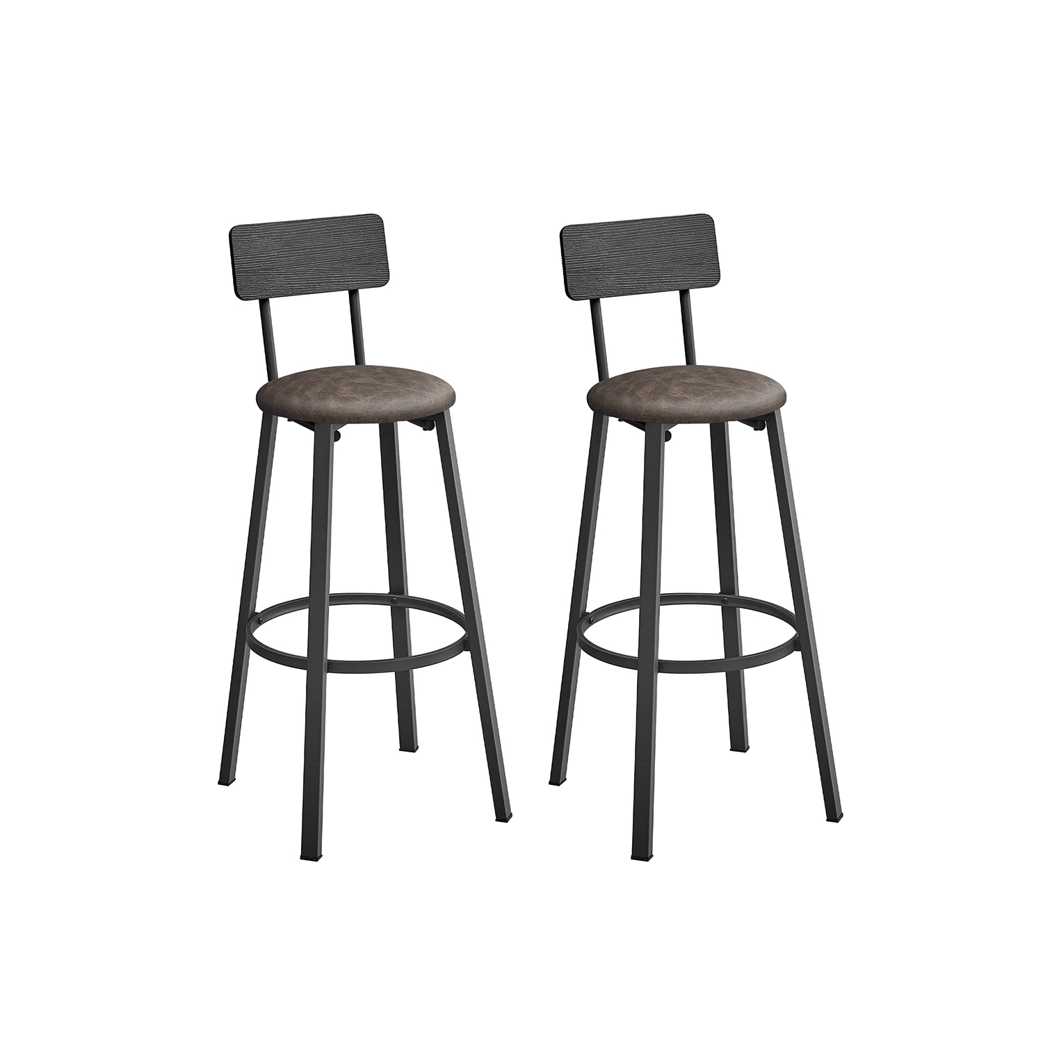 Songmics - vasagle Barhocker 2er Set Barstühle PU-Bezug 39 x 39 x 100 cm 755 cm hoher Sitz mit Fußstütze einfacher Aufbau Industrie-Design