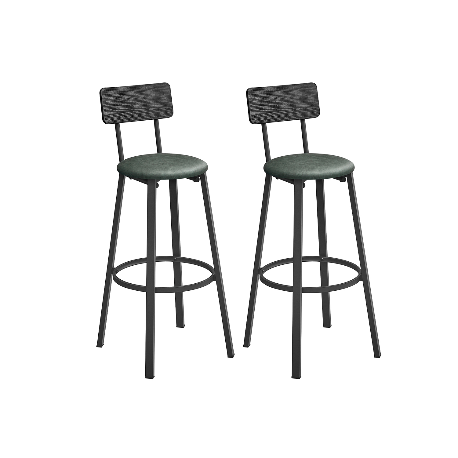 Songmics - vasagle Barhocker 2er Set Barstühle PU-Bezug 39 x 39 x 100 cm 755 cm hoher Sitz mit Fußstütze einfacher Aufbau Industrie-Design