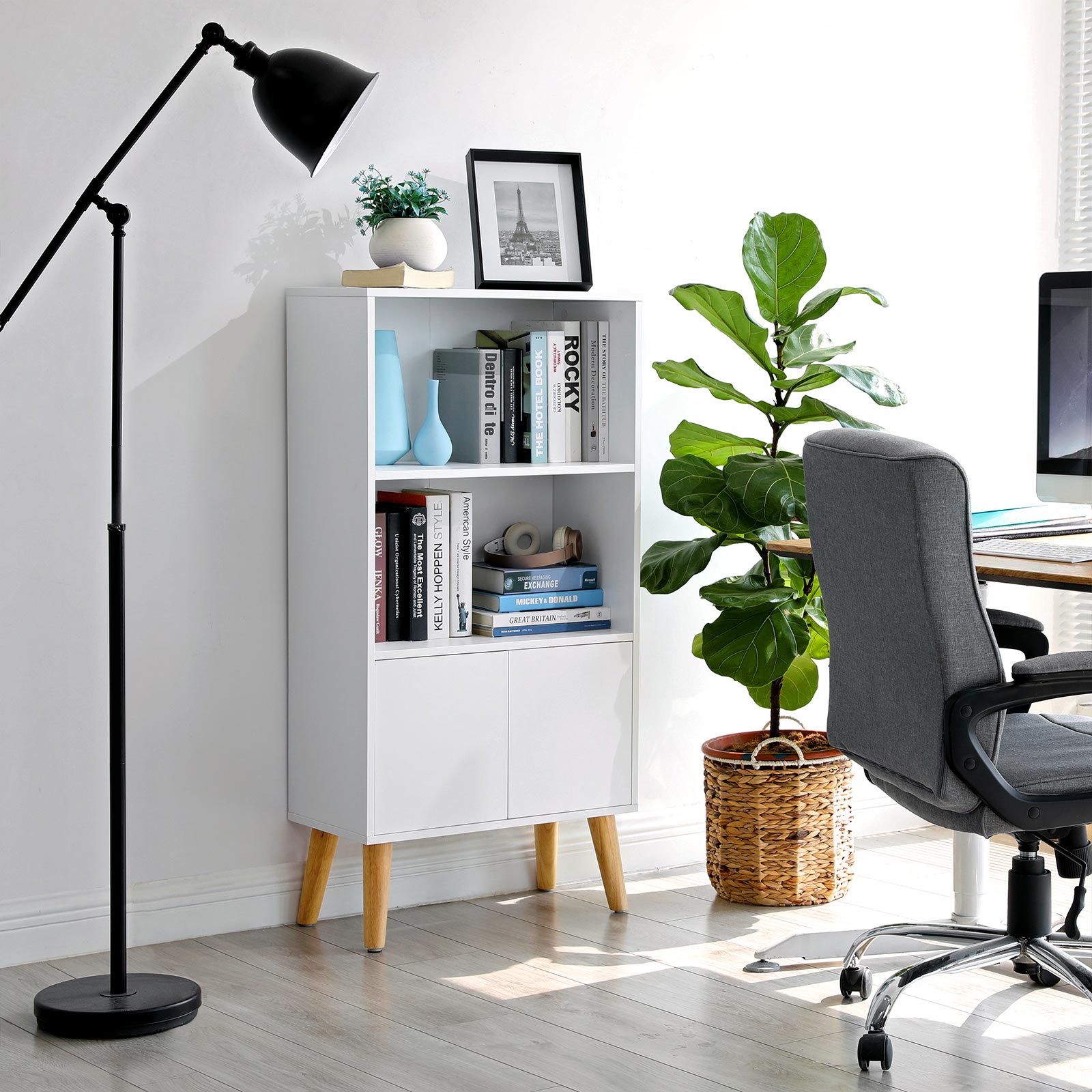 VASAGLE Bücherschrank, Bücherregal mit 2 Ablagen und Schranktüren