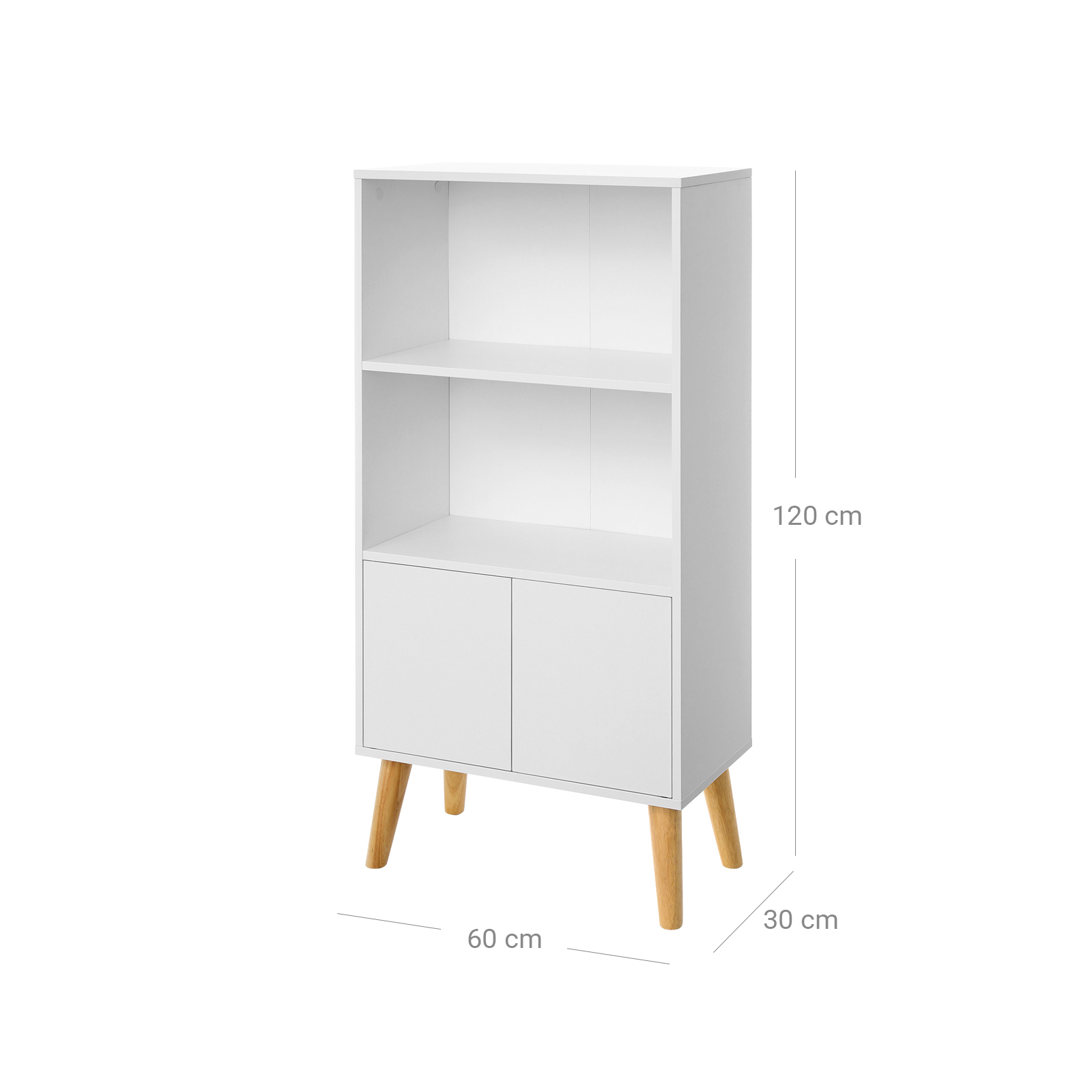 VASAGLE Bücherschrank, Bücherregal mit 2 Ablagen und Schranktüren