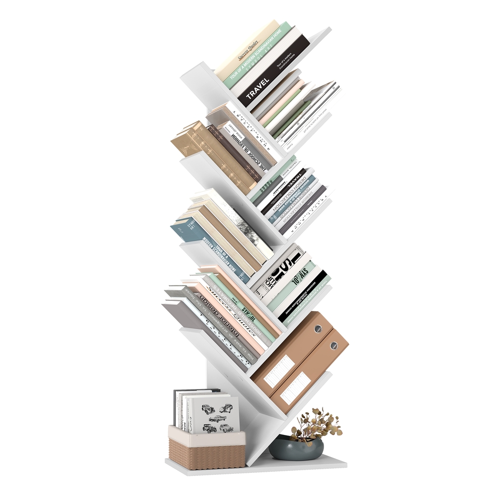 VASAGLE Custos Kollektion - Bücherregal Baumform, Standregal, Eckregal platzsparend, Aufbewahrungsregal, Schlafzimmer, Wohnzimmer, Homeoffice, 25 x 50 x 141,5 cm, wolkenweiß LBC11WTV1